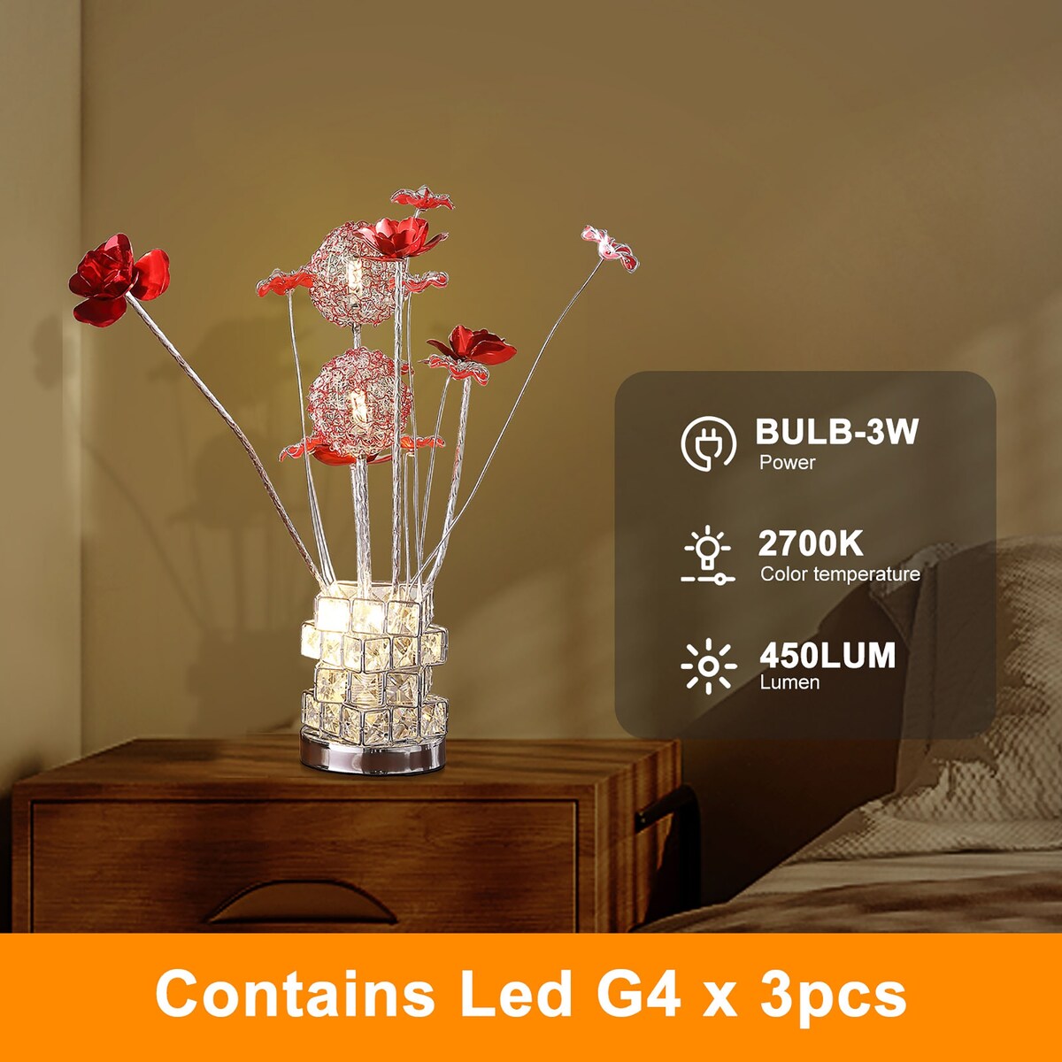 20.75 In. LED Aluminum Floral Chrome Vase Table Lamp