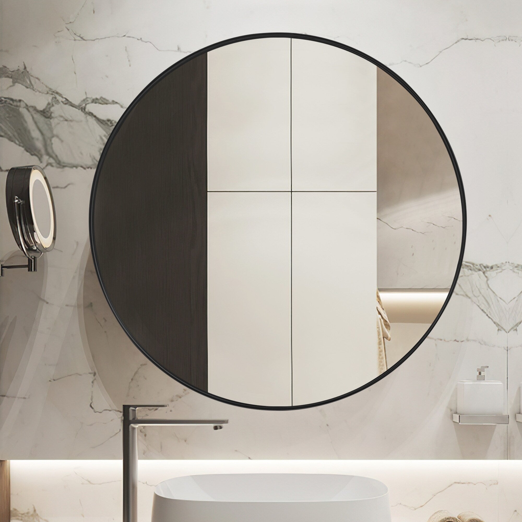 Modern Deep Frame Wall-Mounted Vanity Round Mirror