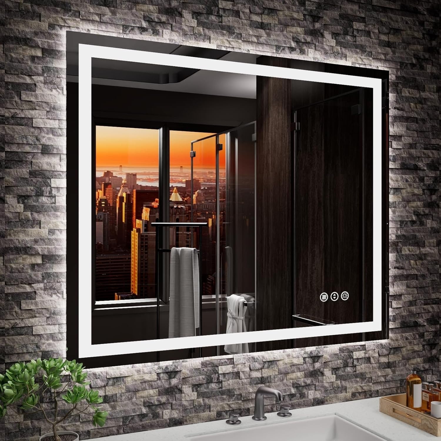 KIOTEE LED Mirror Lights Anti-Fog Frameless Bathroom Vanity Mirror in Tempered Glass