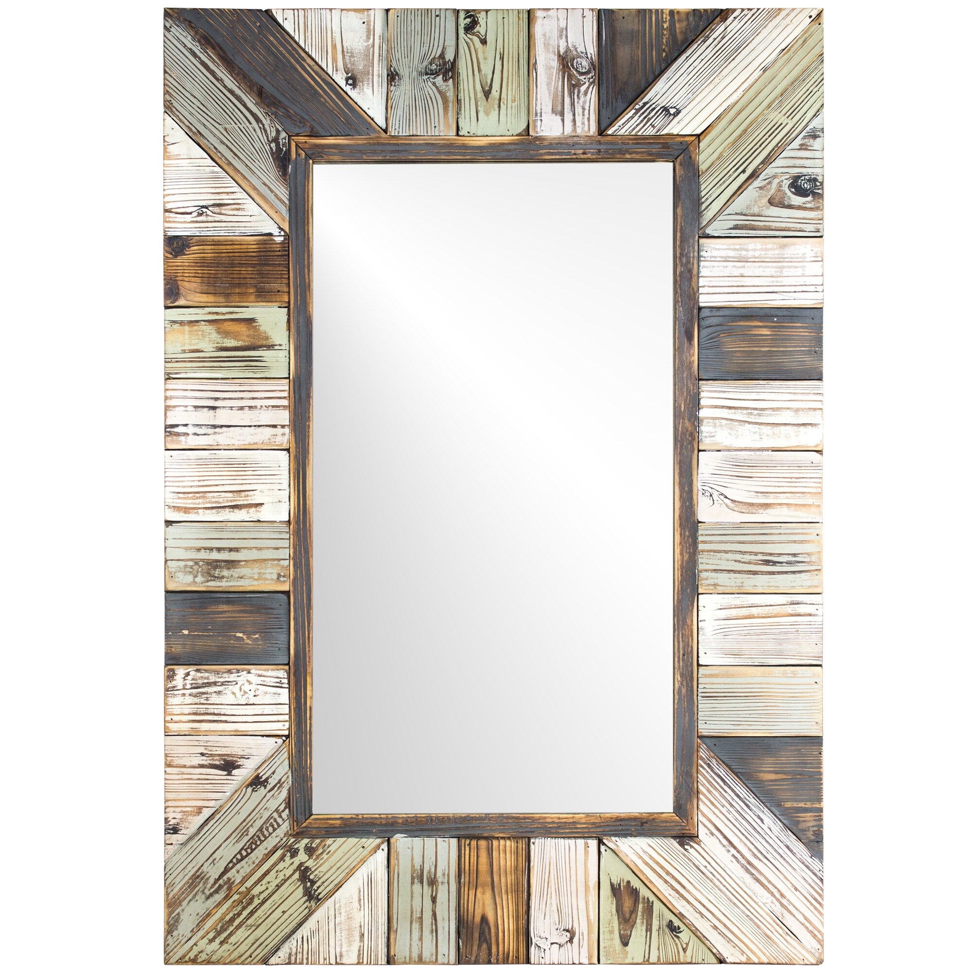 Head West Rustic Wood Plank Framed Farmhouse Rectangular Wall Mirror - 28 x 40 - 28 x 40