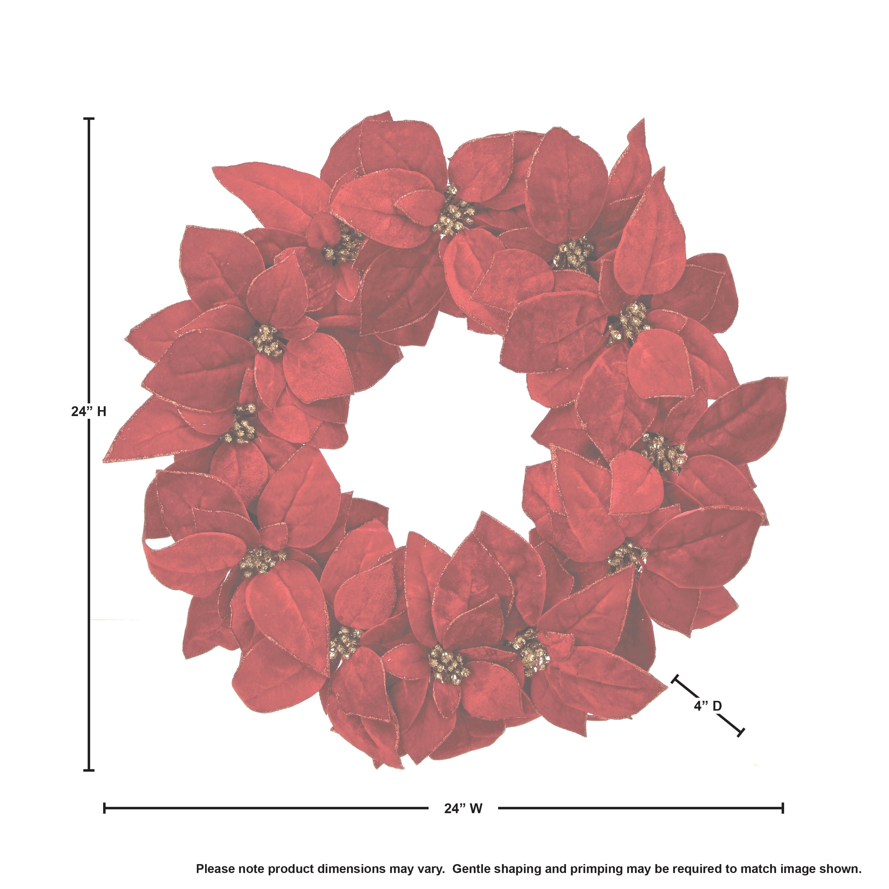 24 Glitter Poinsettia Wreath - 24