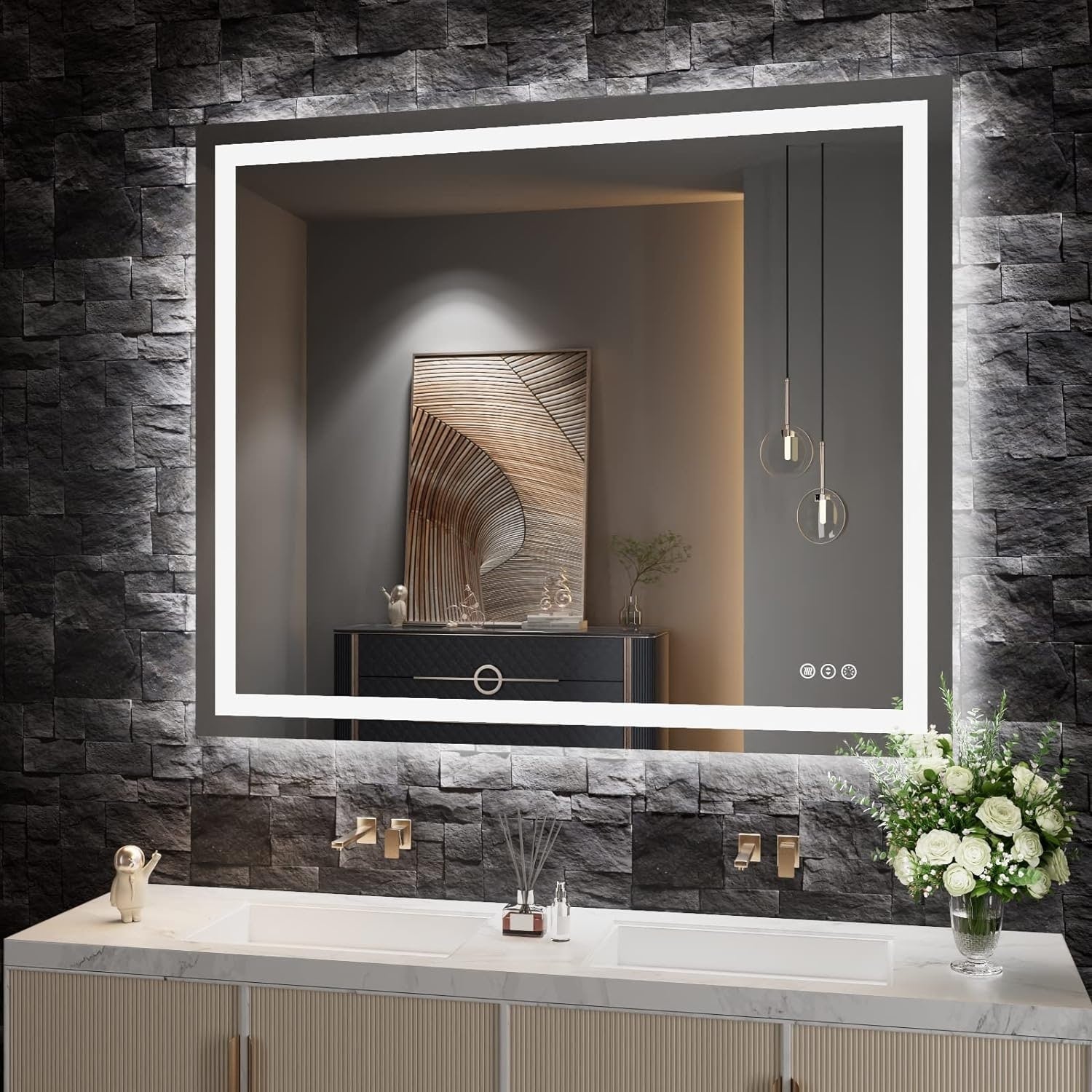 KIOTEE LED Mirror Lights Anti-Fog Frameless Bathroom Vanity Mirror in Tempered Glass