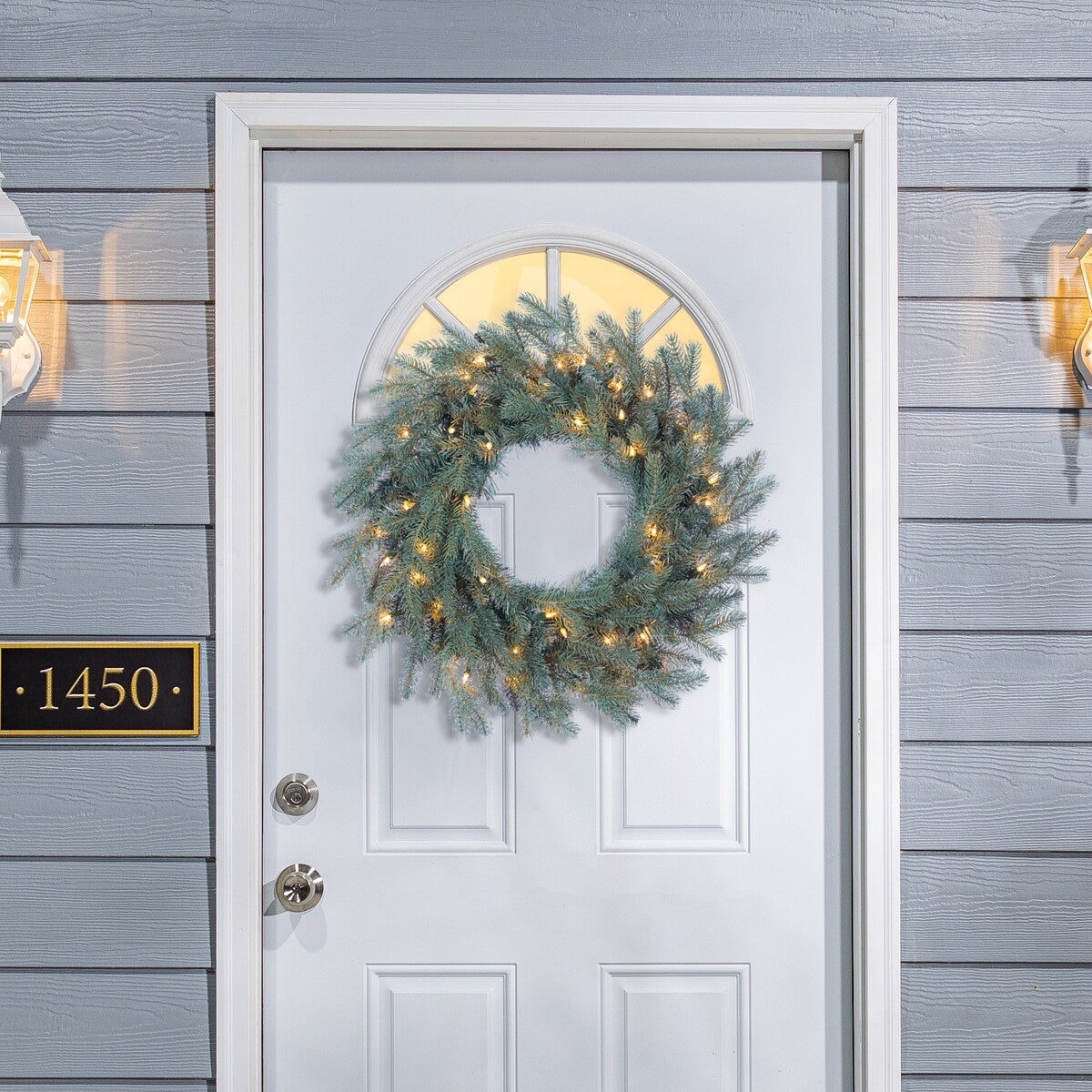 24 in. Pre Lit Warm White LED Blue Spruce Wreath - Green