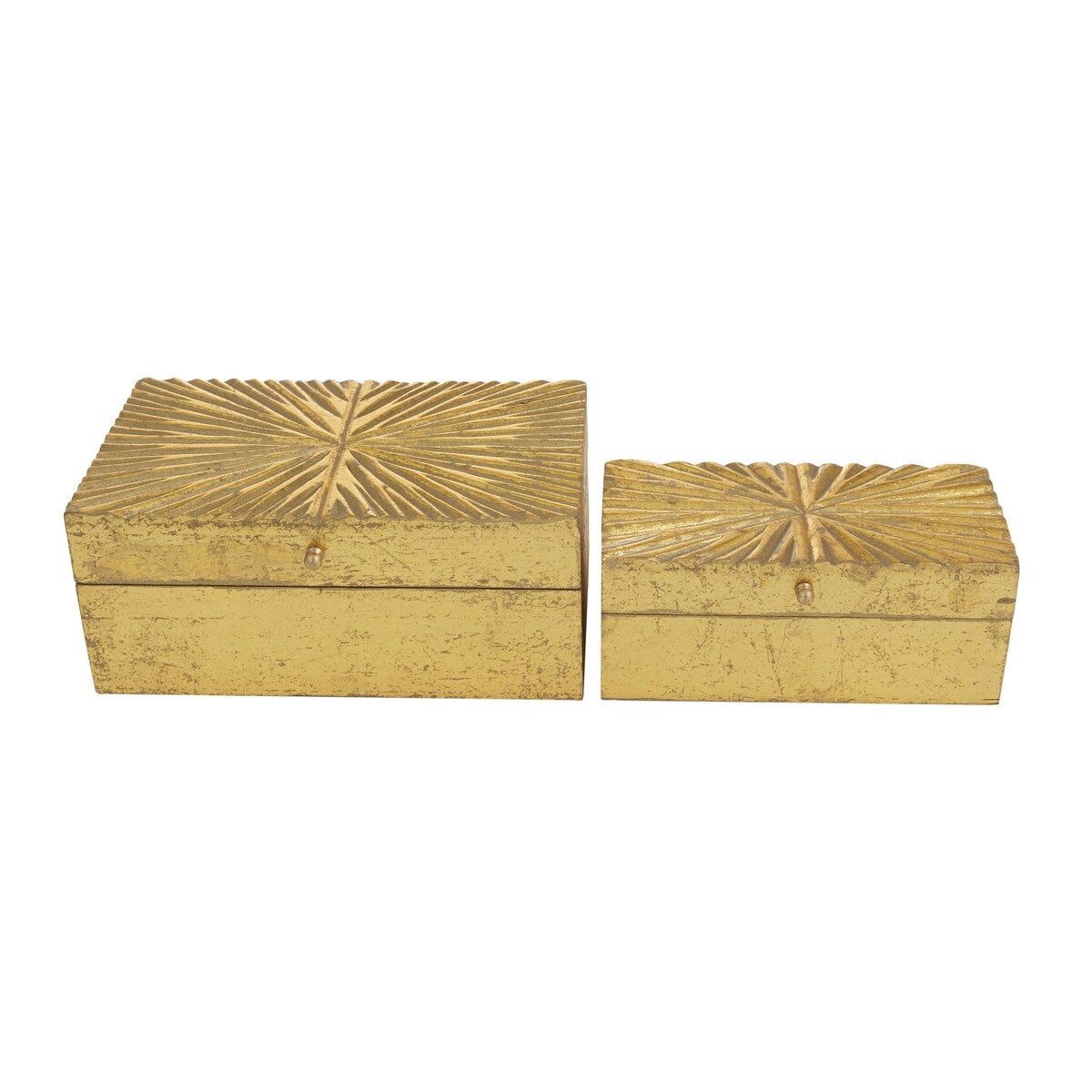 Wood Geometric Decorative Box with Hinged Lid - Set of 2 White, Black, or Gold - CosmoLiving by Cosmopolitan