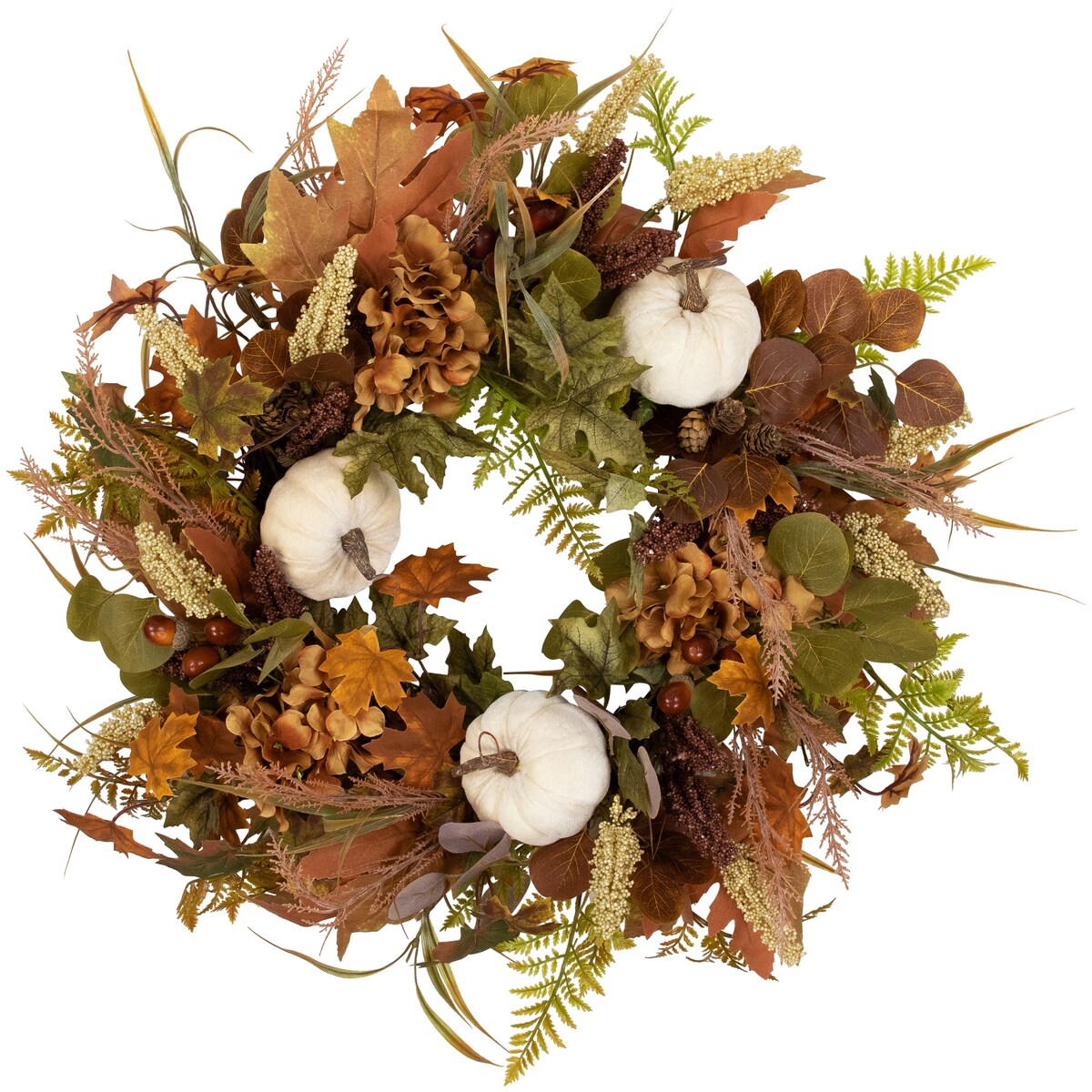 Pumpkins and Leaves Artificial Fall Harvest Wreath - 26 - Unlit