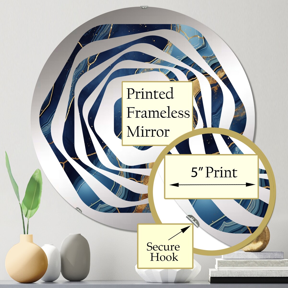 Designart Blue and gold Abstract Marble Mirage IV - Modern Abstract Marble Amorphe Decorative Mirror