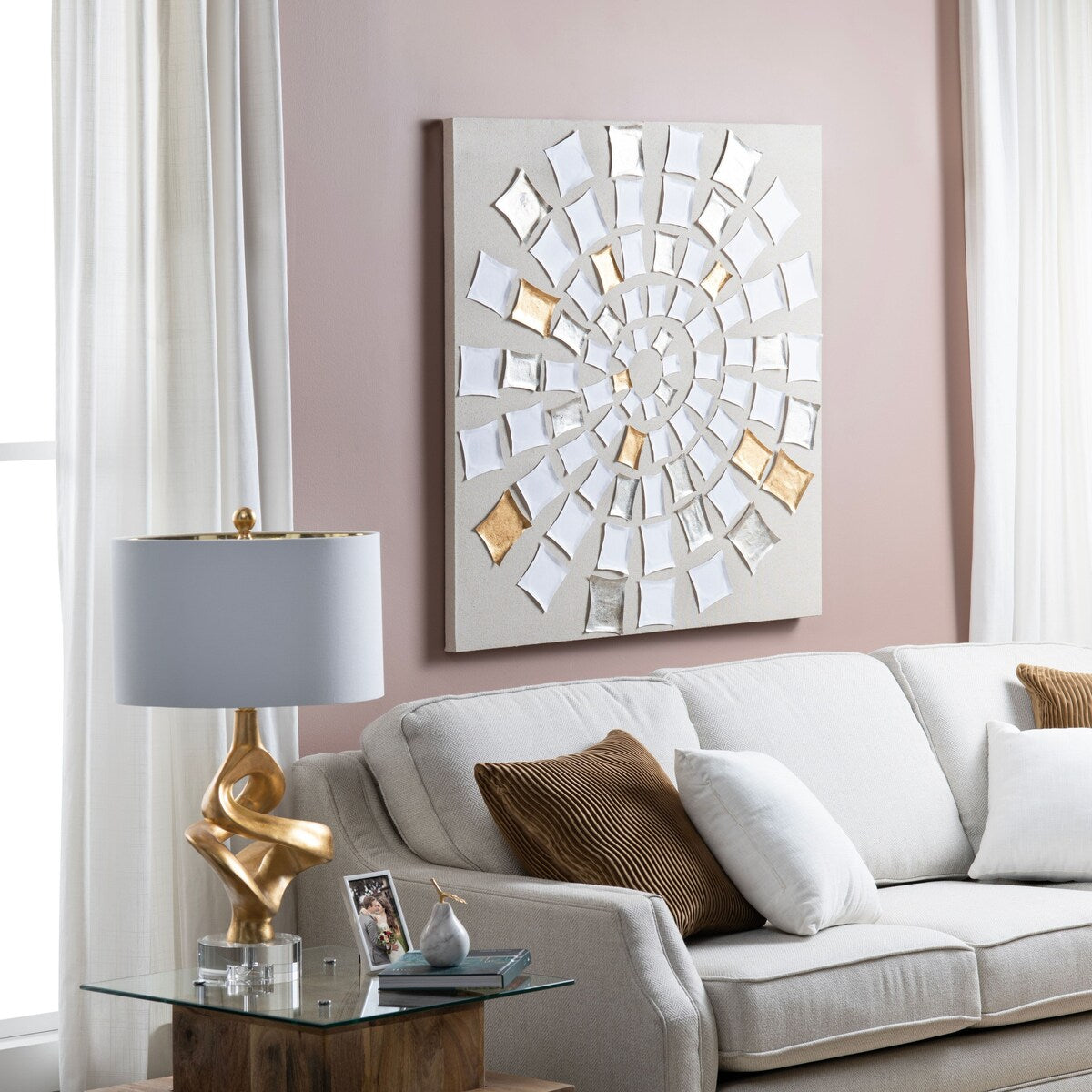 Golden Mosaic Harmony - Unframed Canvas Wall Art - 40 x 40 - Gold