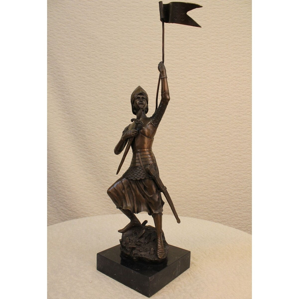 23 Inches Tall French Joan Of Arc Bronze Marble Sculpture Art Statue Figure Figurine