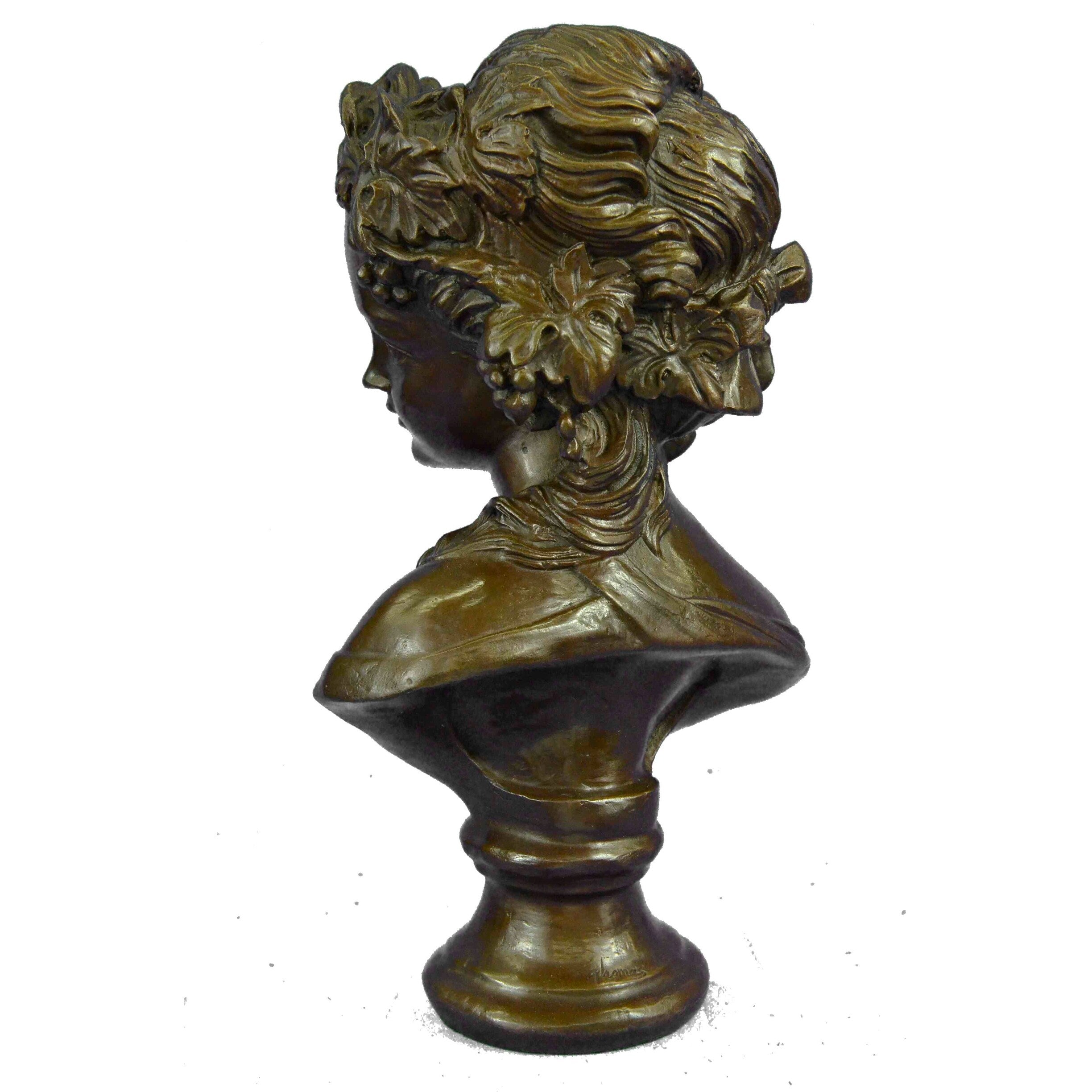 Bronze Sculpture Wonderful Bust Young Lady By Thomas Art Deco Hot Cast Figurine