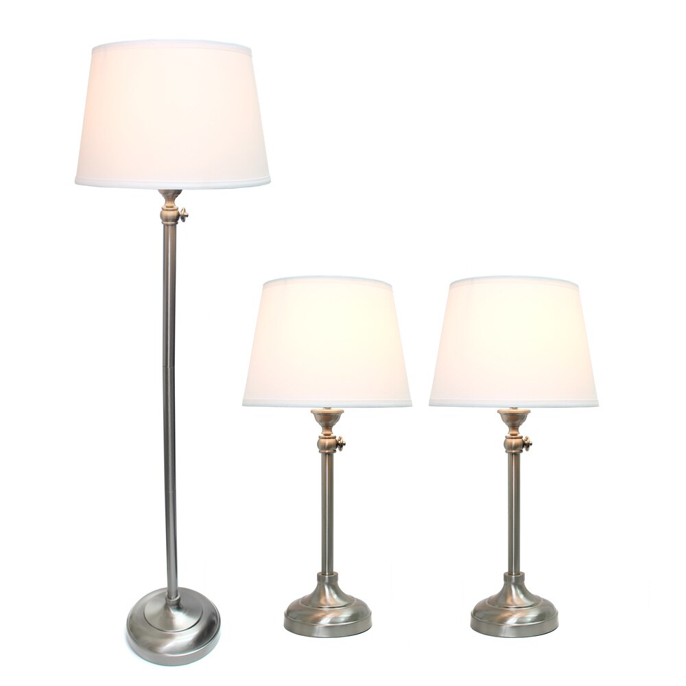 Elegant Designs Brushed Nickel Adjustable 3-Pack Lamp Set (2 Table Lamps, 1 Floor Lamp)