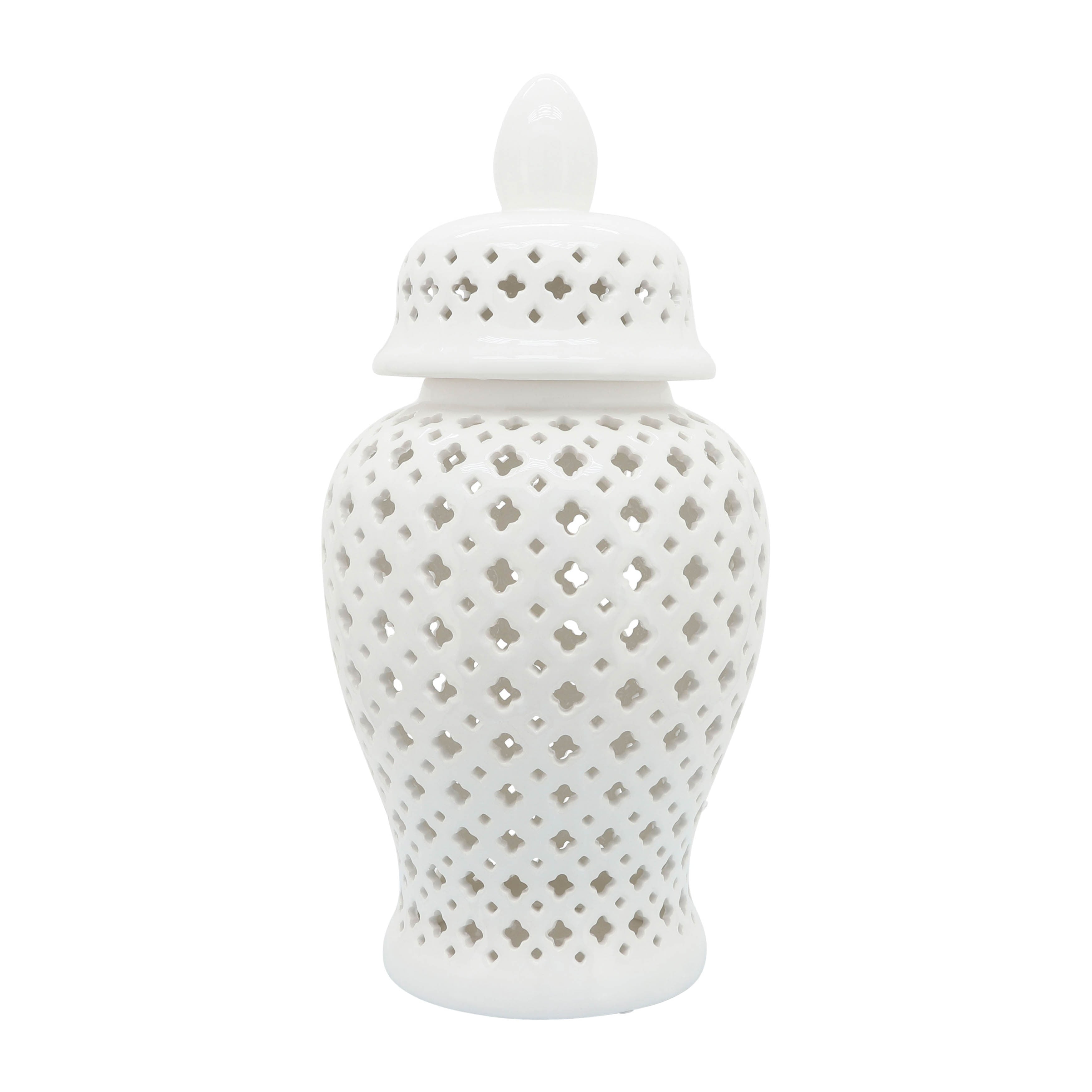 Sagebrook Home Neutral Modern Ceramic Cut Out Temple Jar with Lid