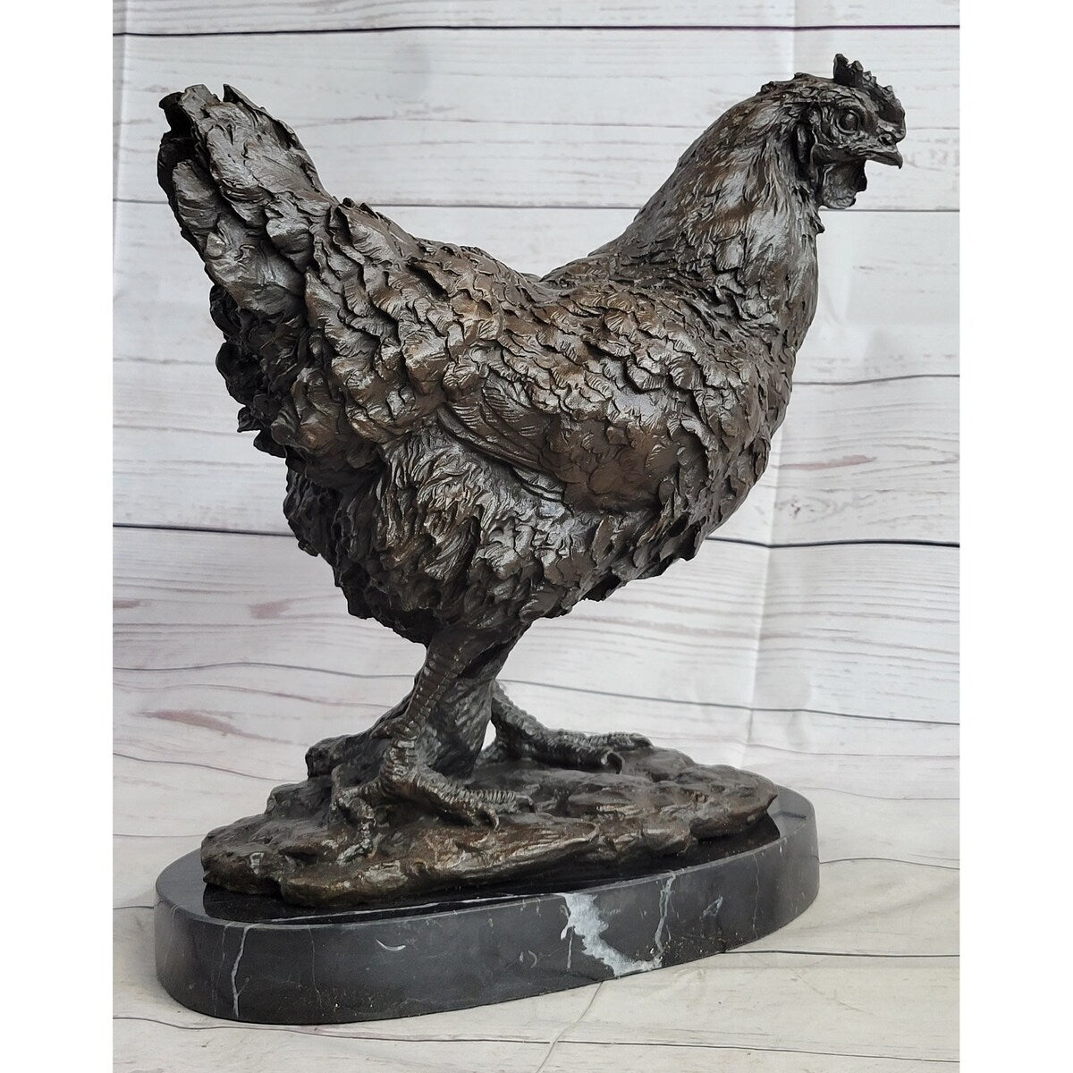 Bronze Sculpture Large Chicken Rooster Farm Animal Home Decor Marble Figurine