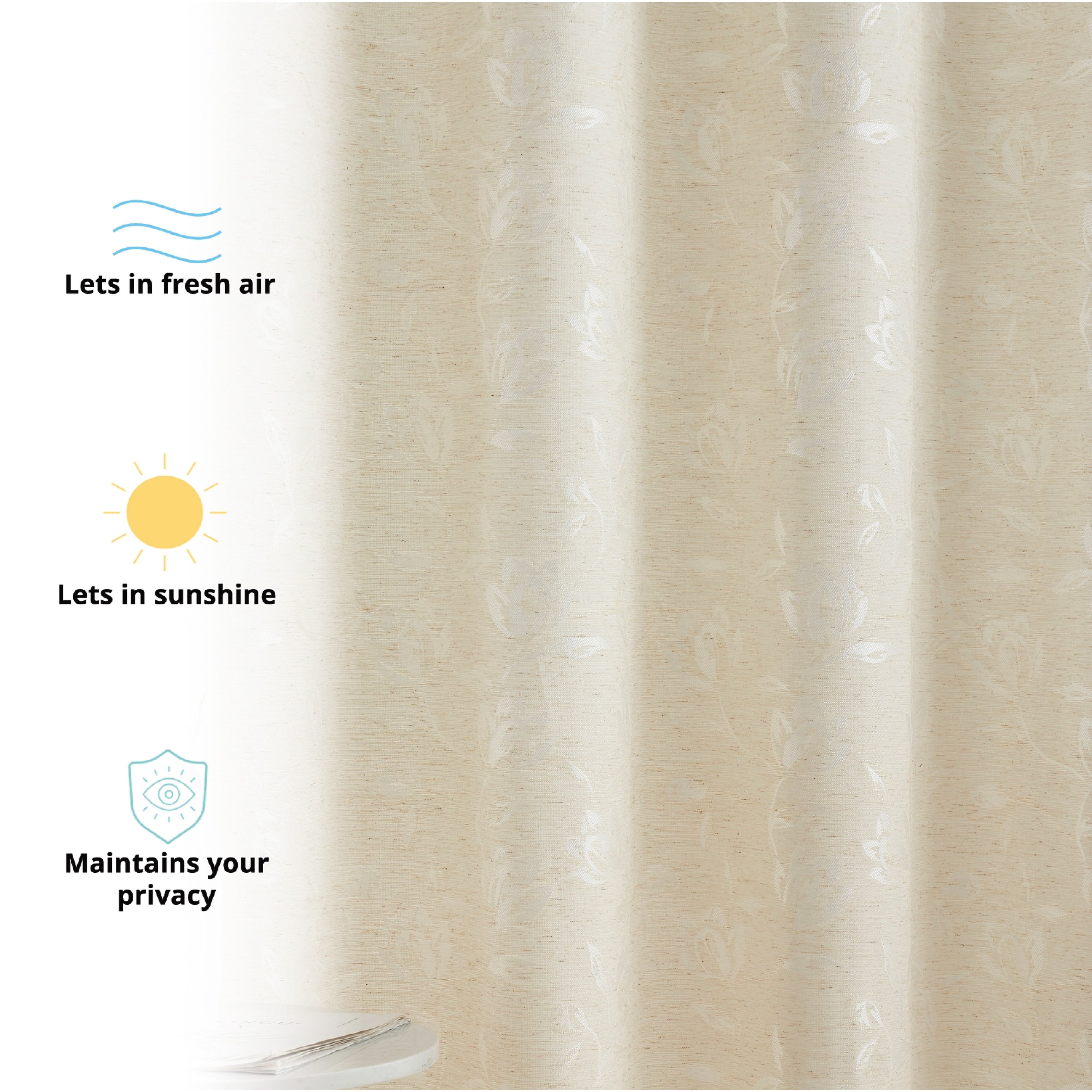 HLC.me Zoey Burlap Flax Linen Floral Jacquard Light Filtering Transparent WindowGrommet Curtain Panels, 2 Panels