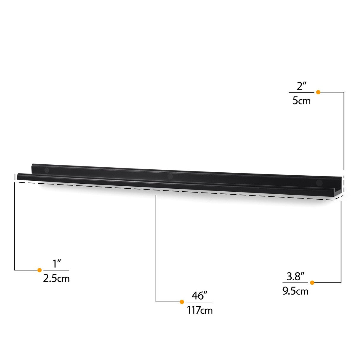 Wallniture Boston 46 Inch Picture Ledge, Black Floating Shelf for Photo Storage