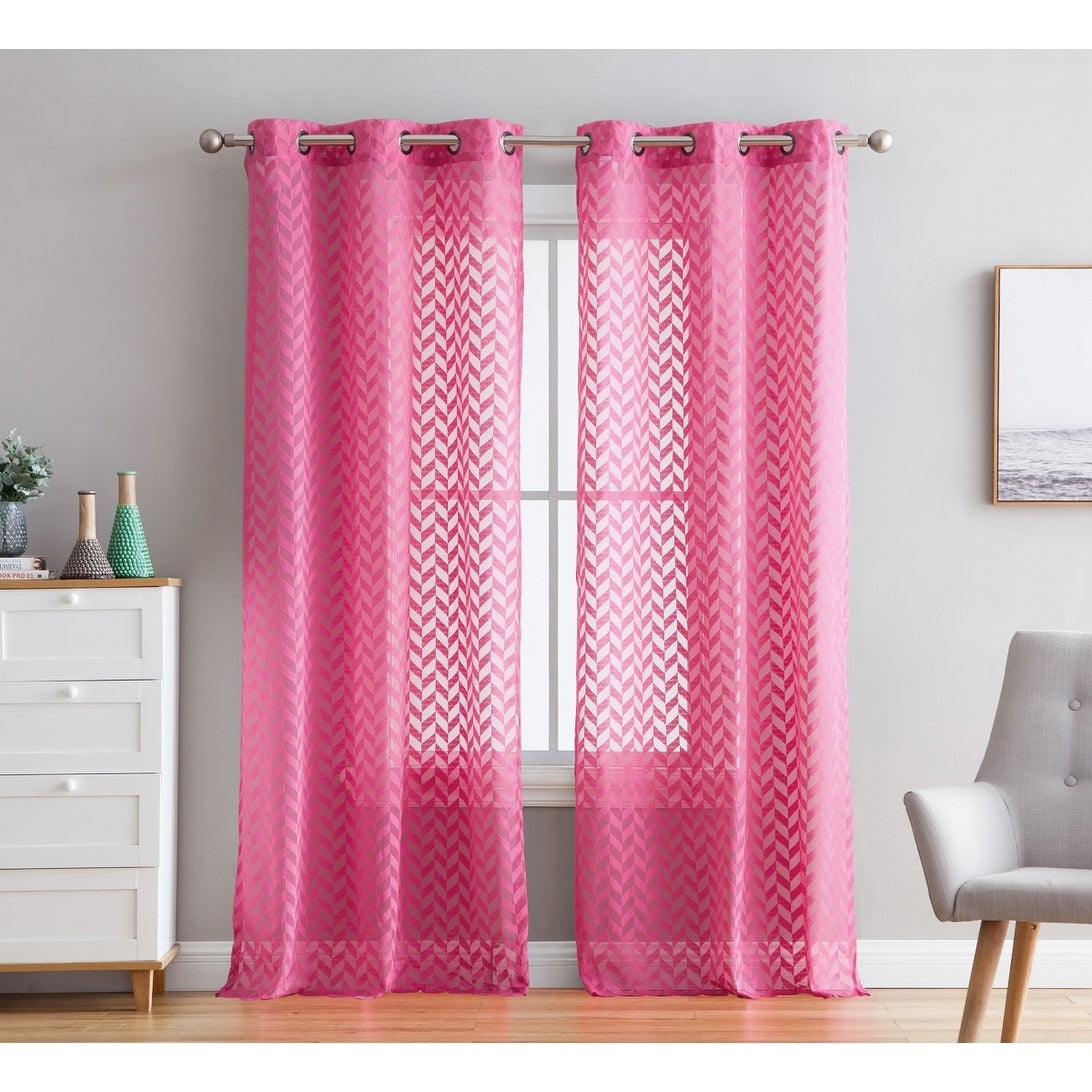 HLC.me Herringbone Lace Thick Semi Sheer Premium Grommet Top Window Curtain Panels Kids Room & Bedroom - Set of 2 Panels