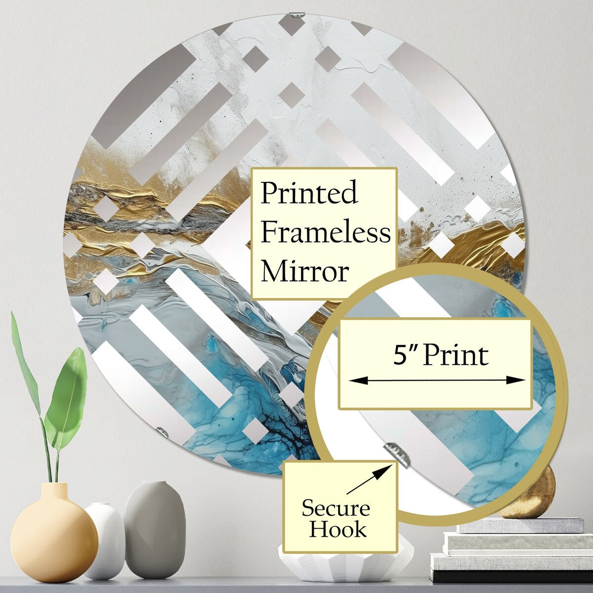 Designart Grey Gold Modern Abstract Contemporary IV - Modern Abstract Marble Diamond Decorative Mirror