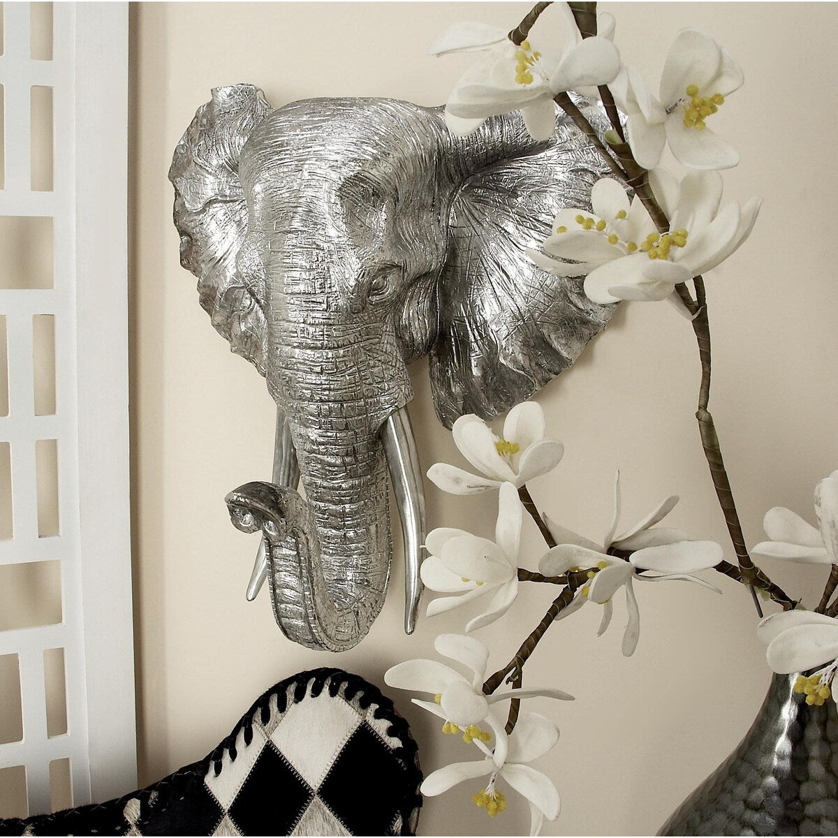 Polystone Elephant Metallic Home Wall Decor with Tusks - Silver - Roche River Decor