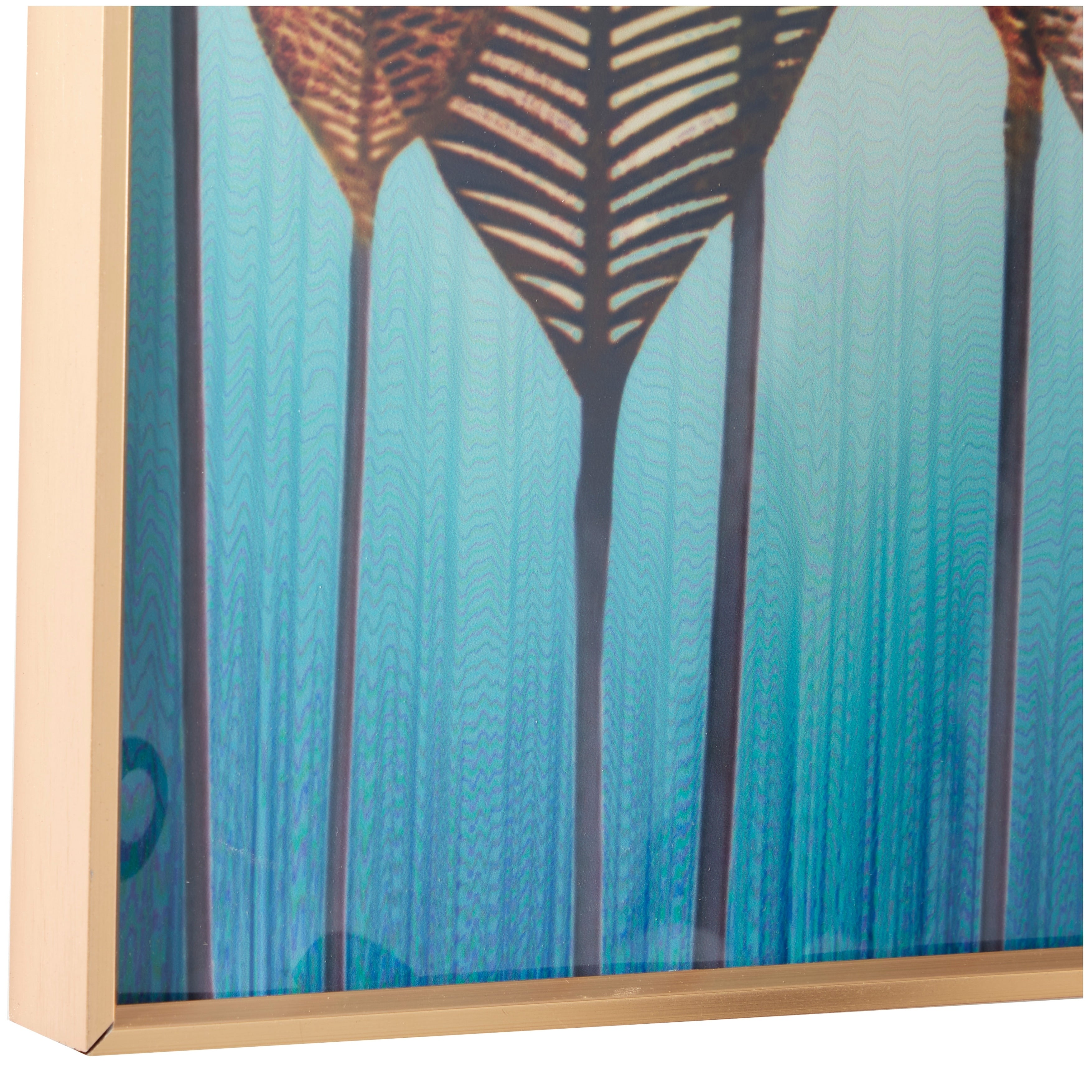 CosmoLiving by Cosmopolitan Blue Porcelain Leaf Framed Wall Art with Gold Aluminum Frame - 1.50W x 71.00L x 20.00H