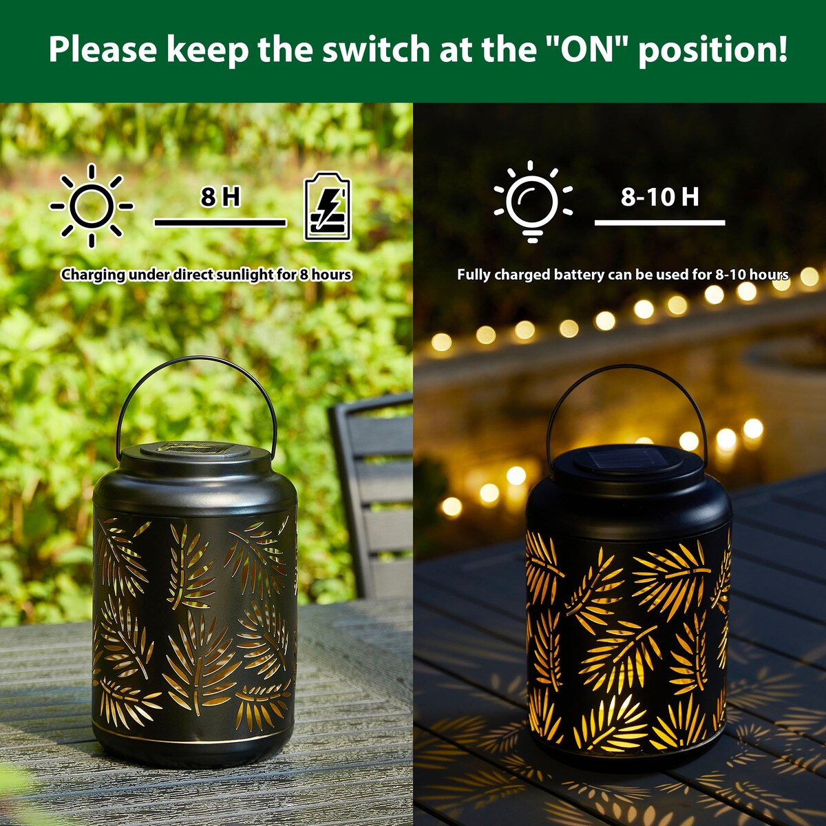 Glitzhome Modern Metal Outdoor Hanging Lantern with Solar Lights