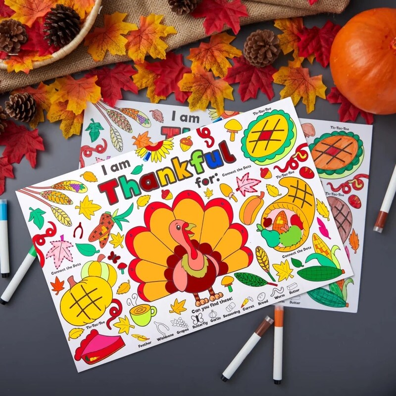 Thanksgiving Coloring Placemats: 24-Piece Set