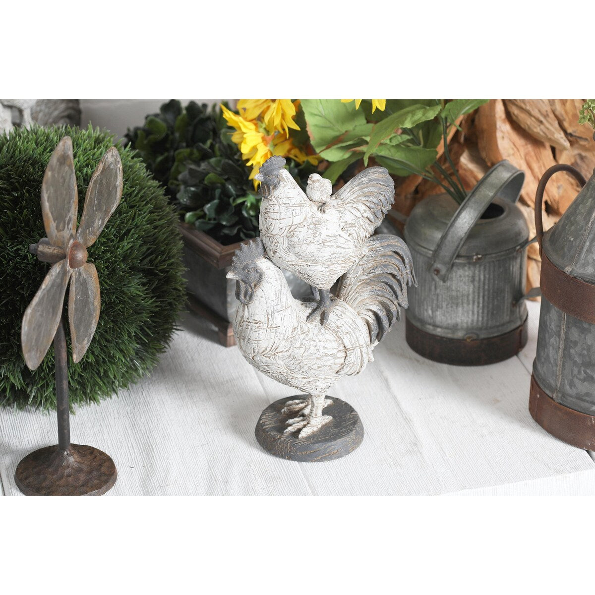 Polystone Rooster Decorative Sculpture - White - Roche River Decor