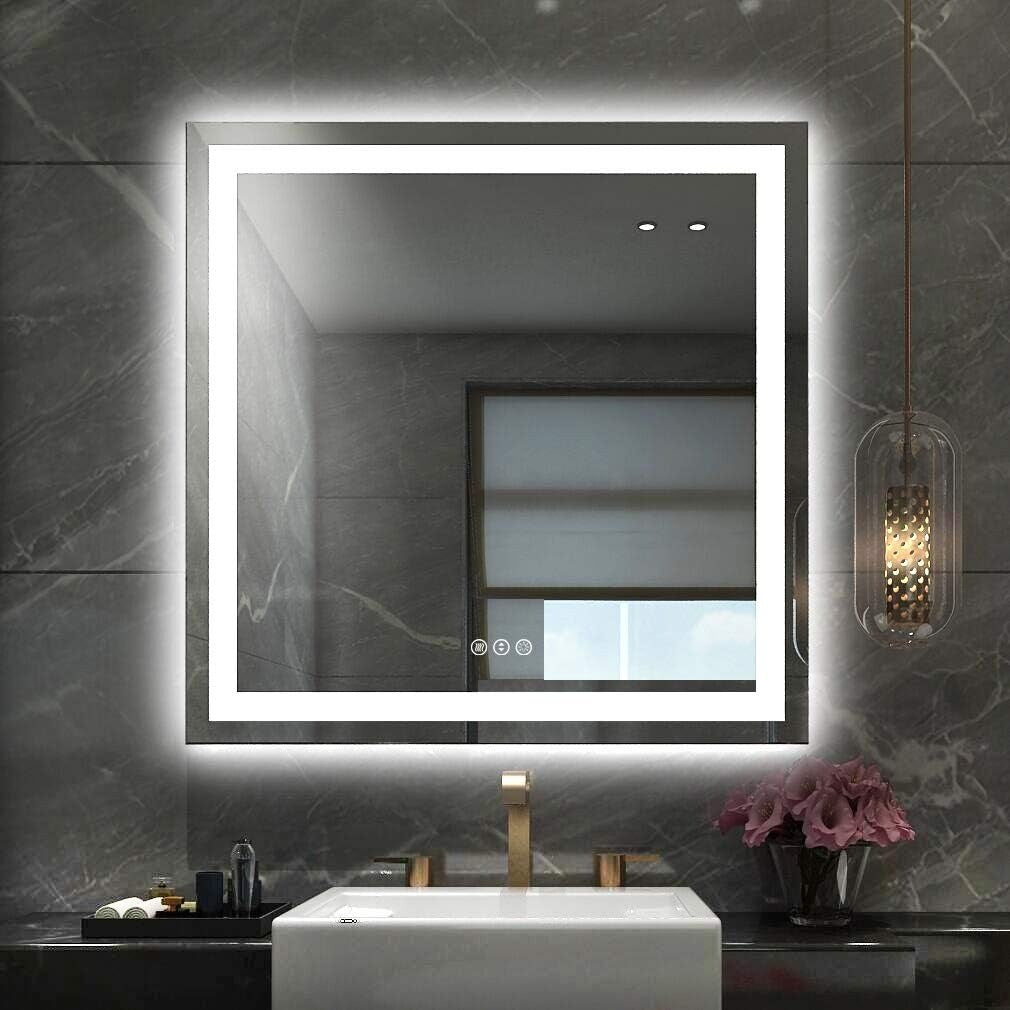 KIOTEE LED Mirror Lights Anti-Fog Frameless Bathroom Vanity Mirror in Tempered Glass