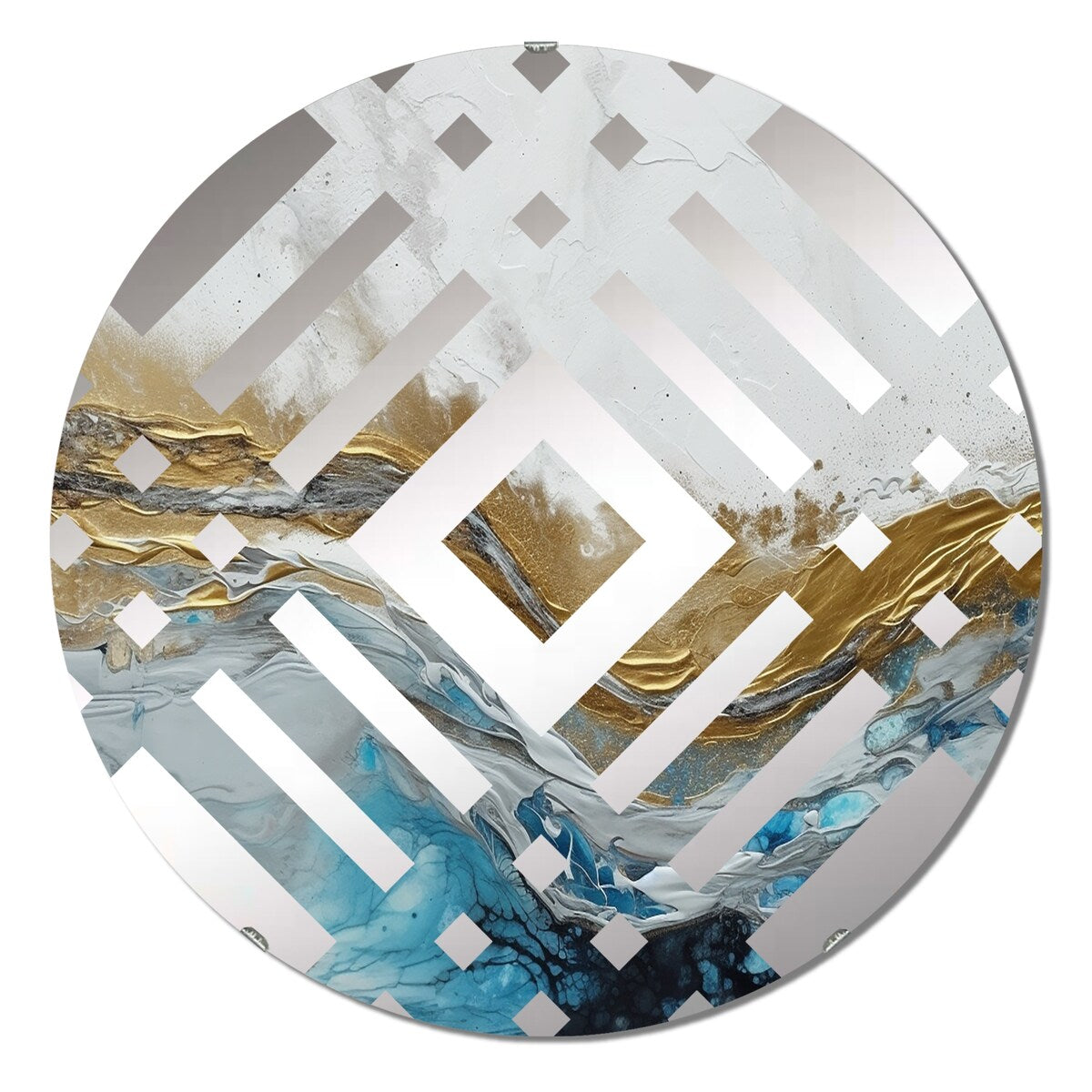 Designart Grey Gold Modern Abstract Contemporary IV - Modern Abstract Marble Diamond Decorative Mirror