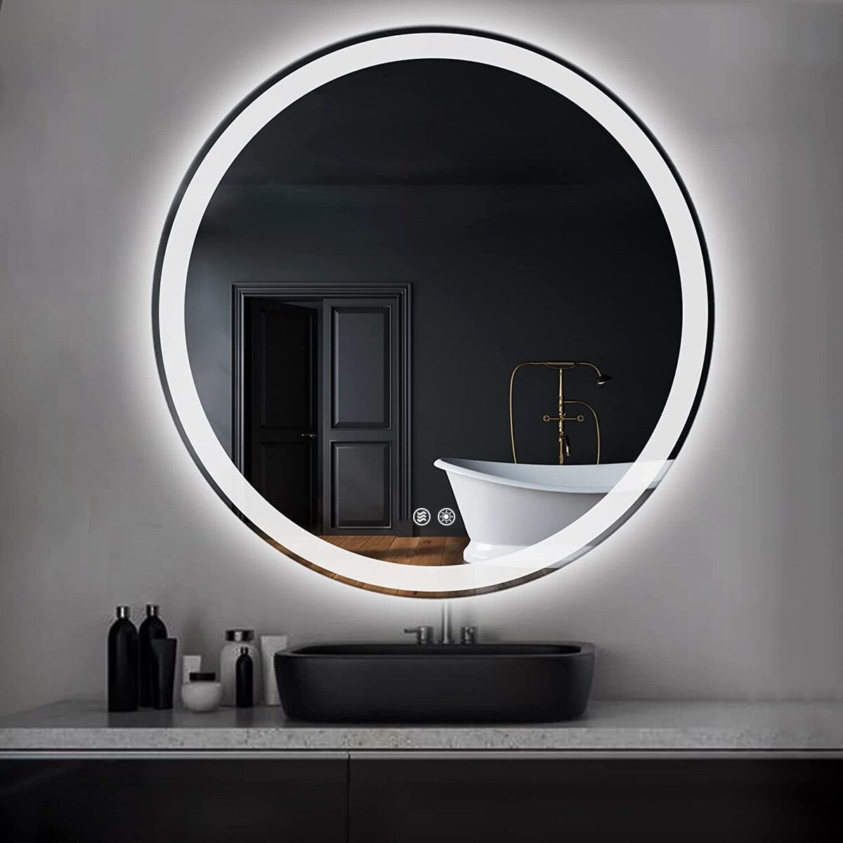 LED Lighted Dimmable Anti Fog Frameless Rounded Vanity Mirror