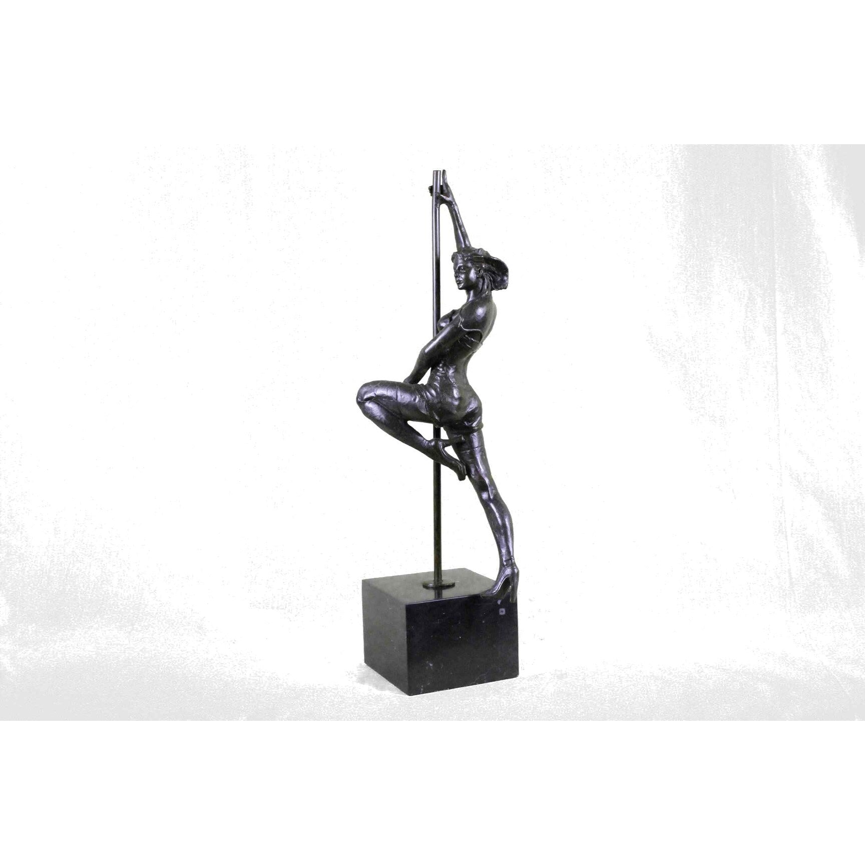 Large 14 Lbs Pole Dancer Bronze Sculpture Figure Marble Base Figurine By Vitaleh