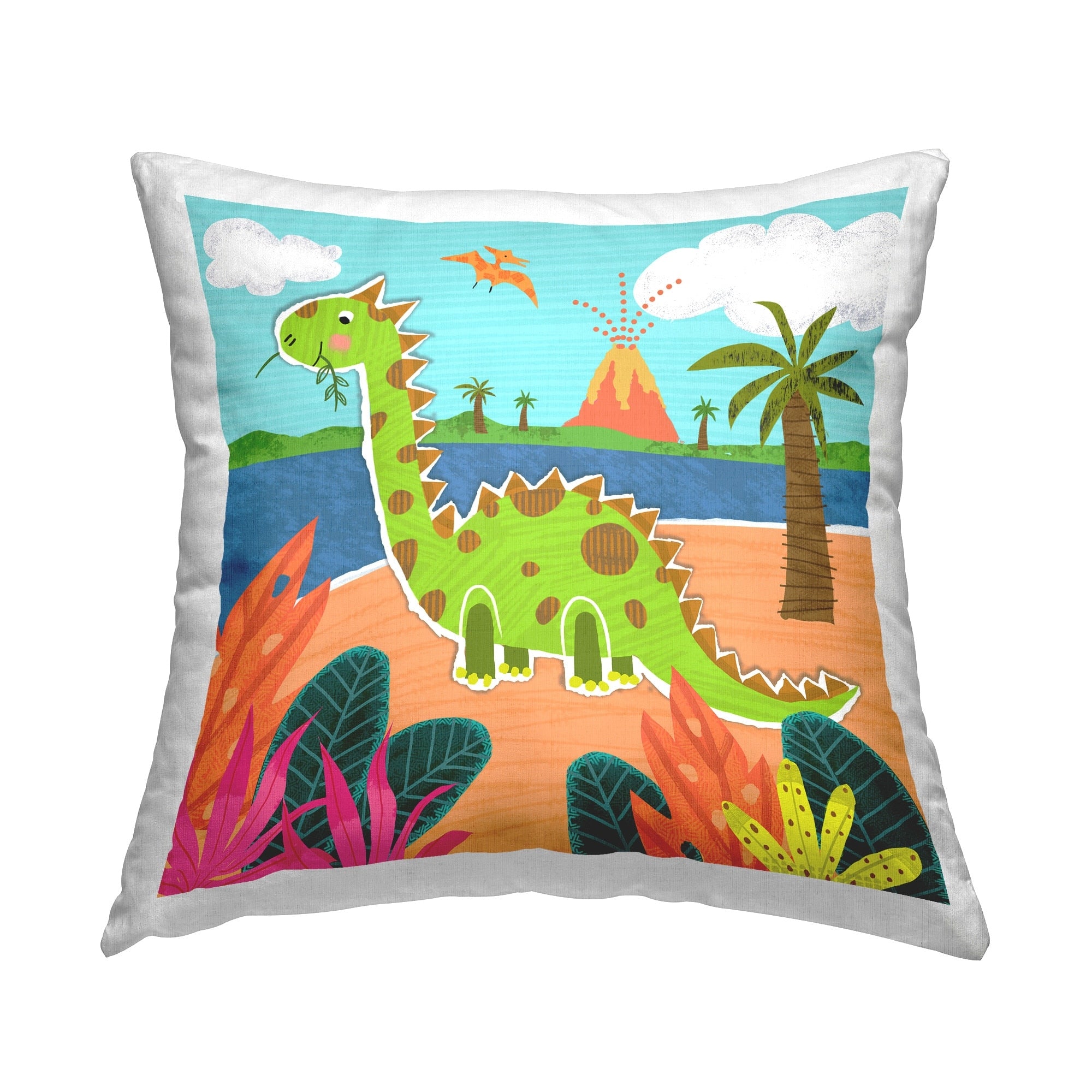 Stupell Dinosaur on Beach Decorative Printed Throw Pillow Design by Tina Finn