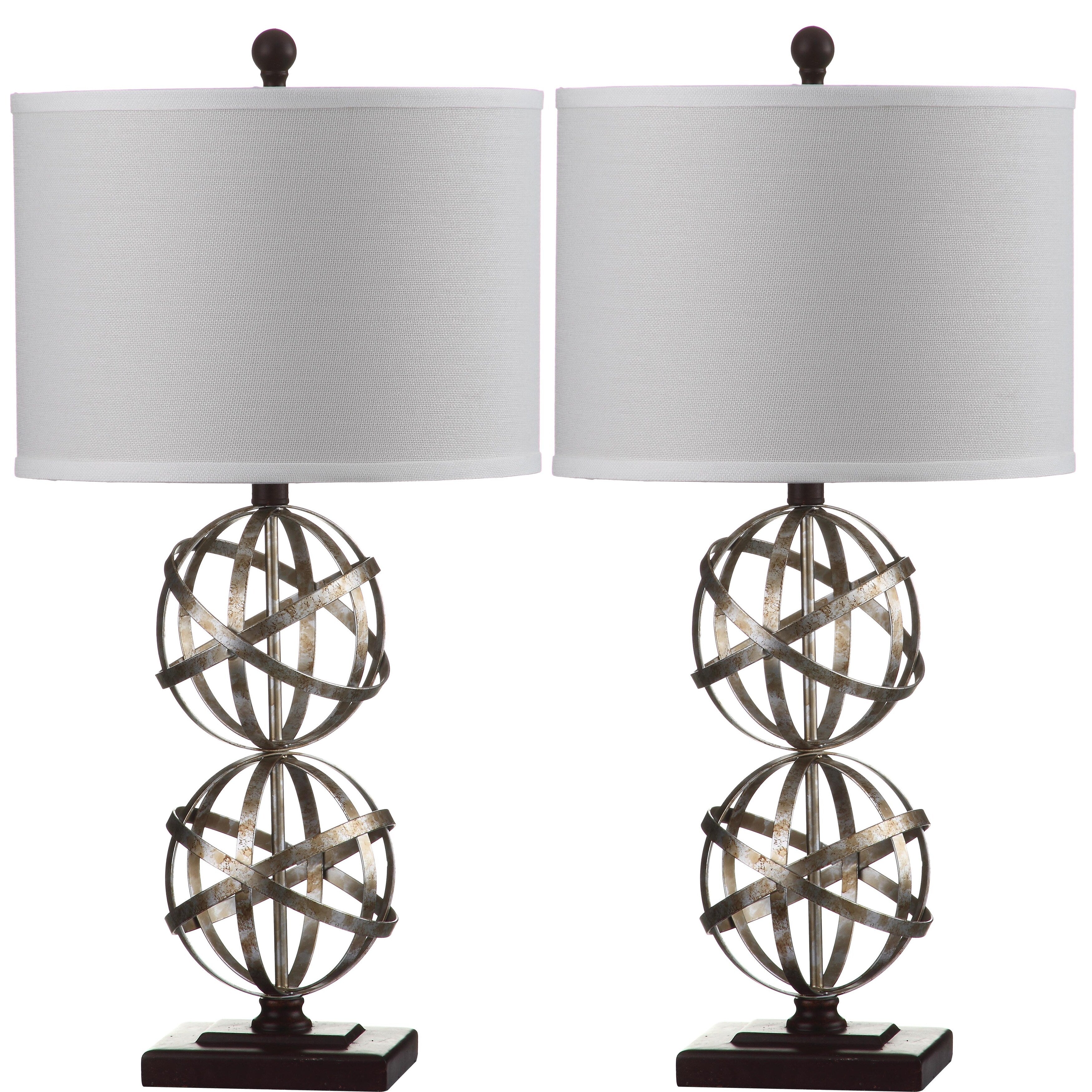 SAFAVIEH Lighting Nigina 28-inch Double Sphere Antiqued Silver Table Lamp (Set of 2) - 14x14x28 - 14Wx14Dx28H