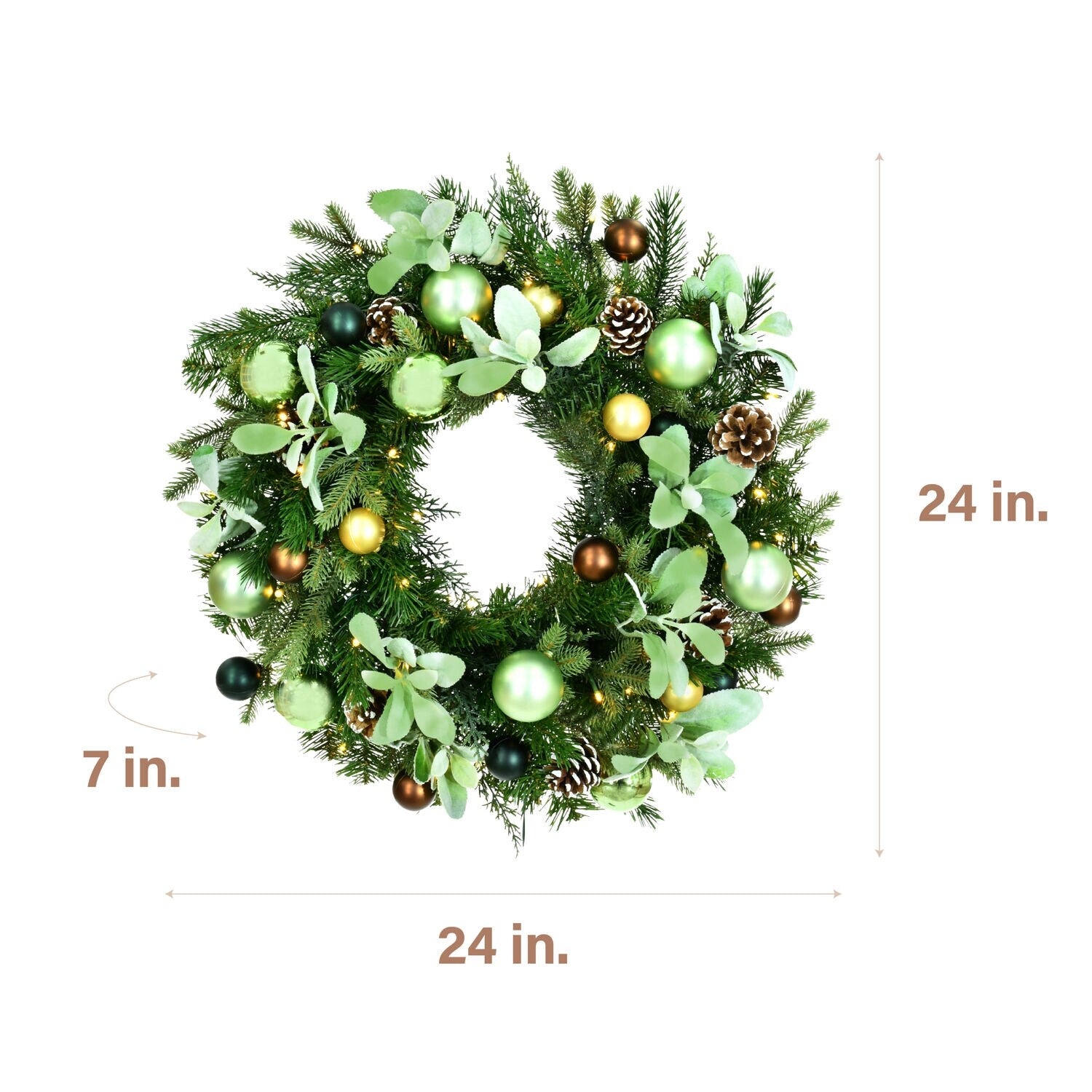 Fraser Hill Farm 24-In. Prelit Wreath with Pinecones and Metal Ornaments - Multi - 24 in.