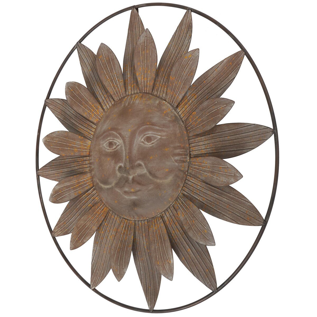 Metal Sun Indoor Outdoor Home Wall Decor with Distressed Copper Like Finish - Brown - Roche River Decor