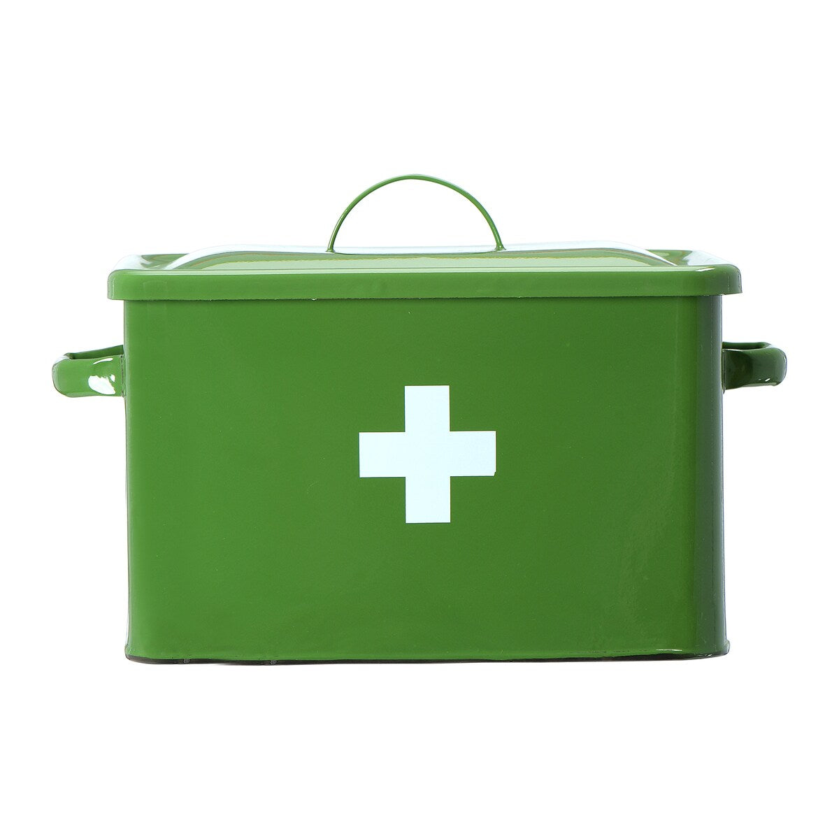 Enameled Metal First Aid Box with Lid and Swiss Cross