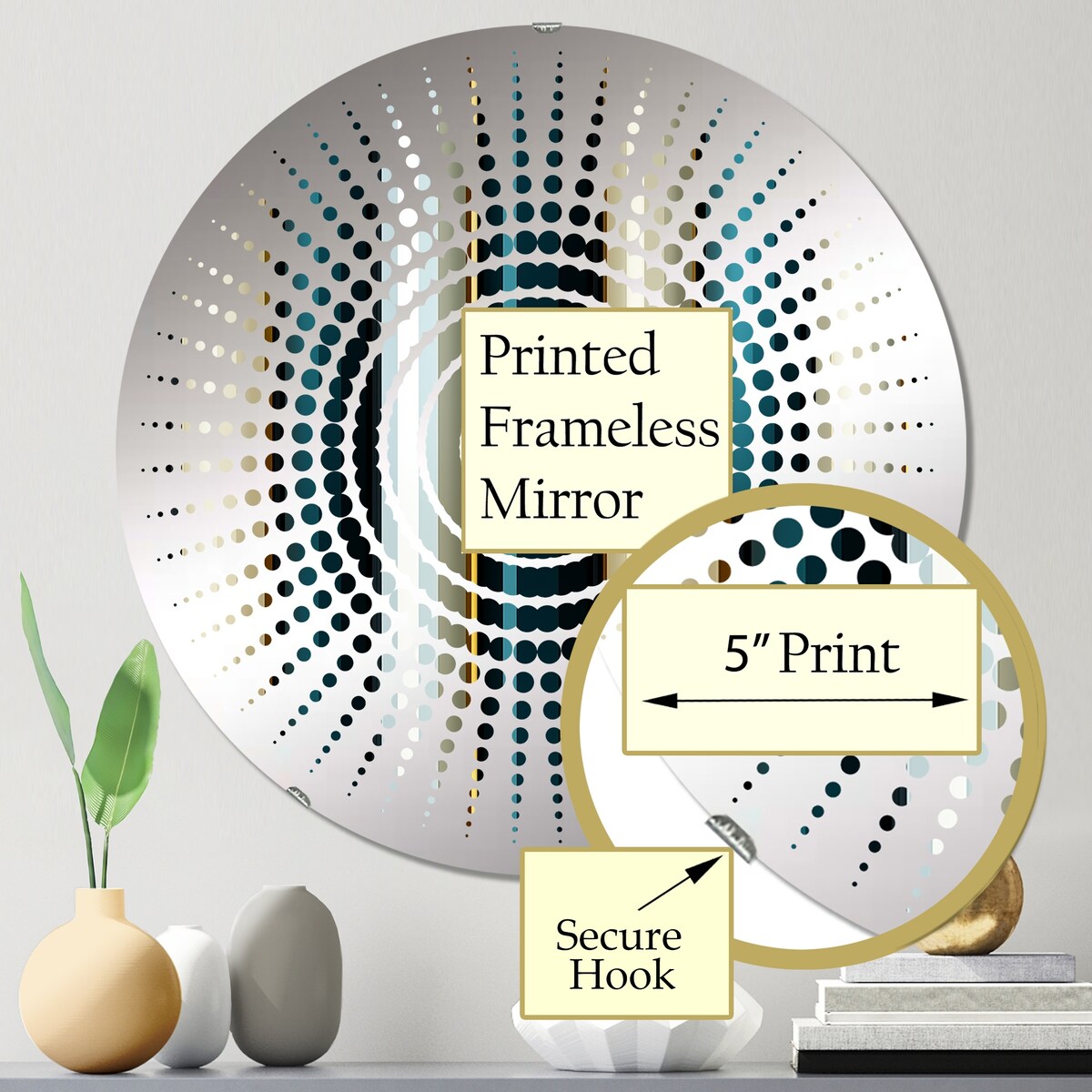 Designart Teal And Gold Elegant Striped Pattern - Vintage Striped, Abstract Sun Circles Wall Mirror