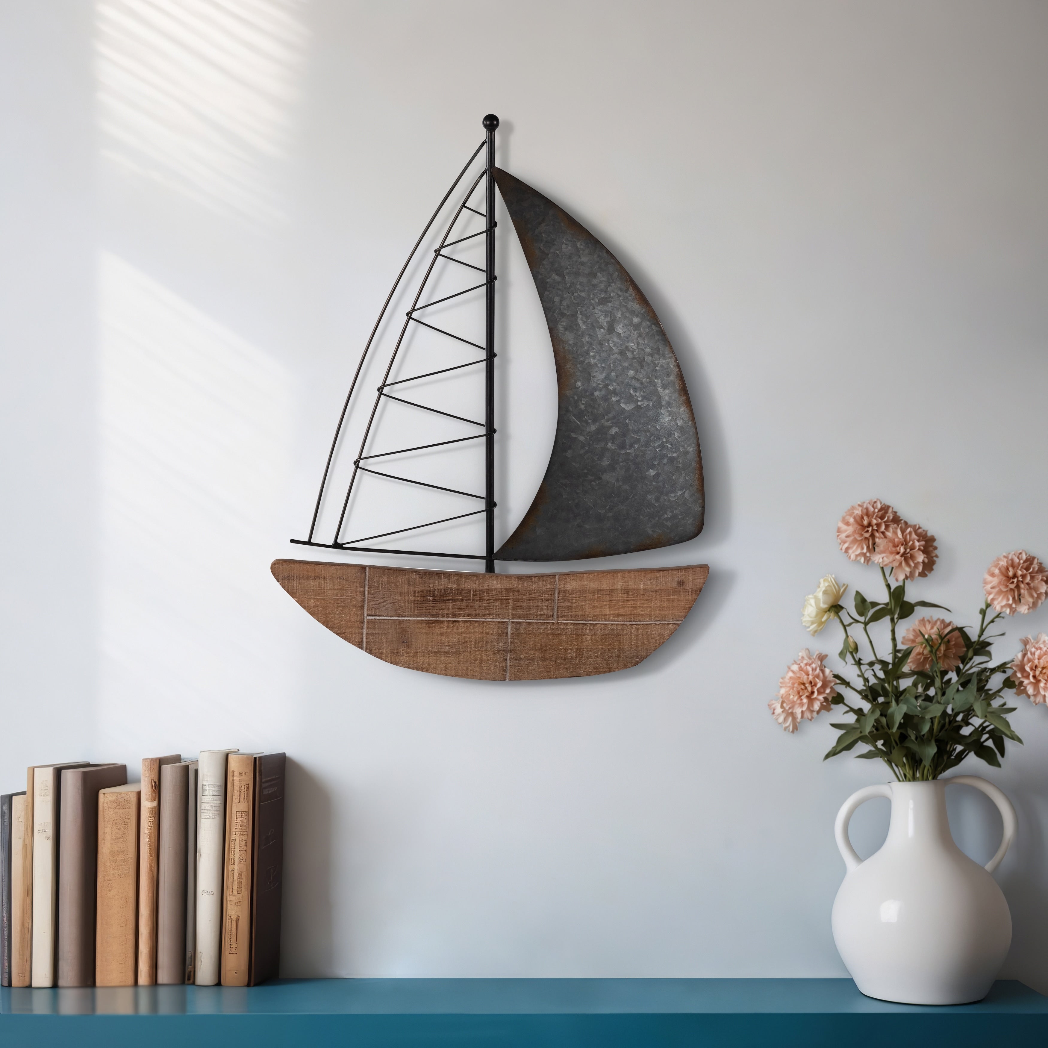 Sagebrook Home Coastal 19 Metal Boat Wall Decor Nautical Brown and Charcoal Gray