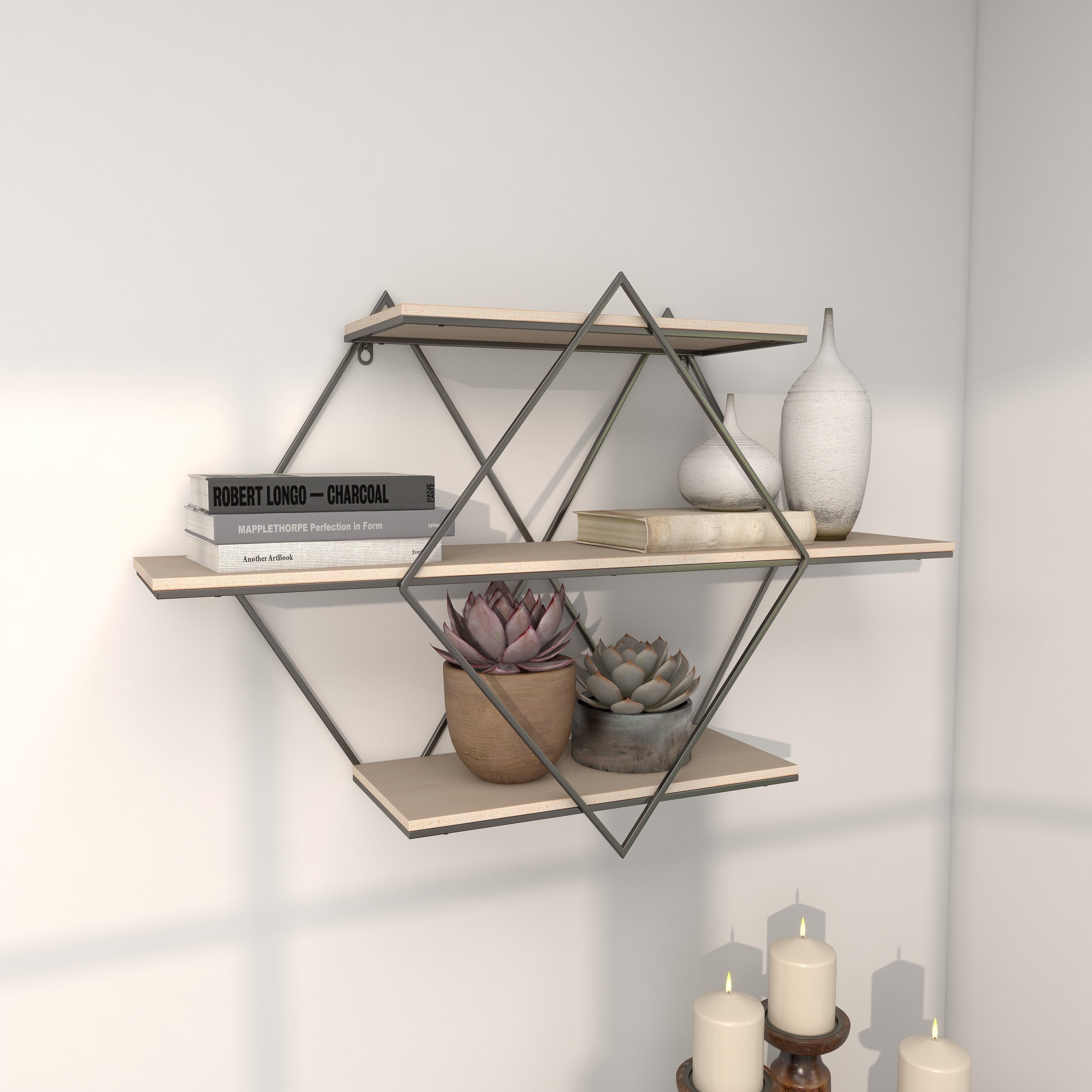 Brown MDF Contemporary Wall Shelf 20 x 30 x 7 - 30 x 7 x 20