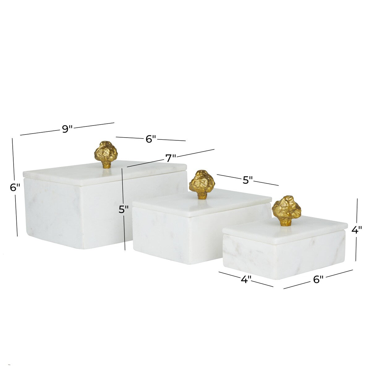 Marble Decorative Box with Gold Final or Textured Aluminum Knobs Set of 3 Green - Roche River Décor