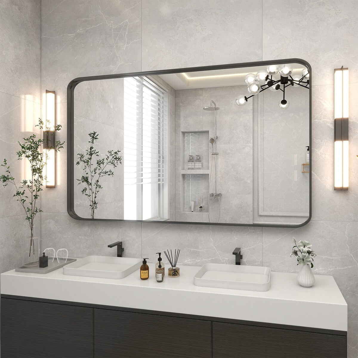 Wide Edge Wall Mirror Rectangle Bathroom Metal Frame Vanity Mirror