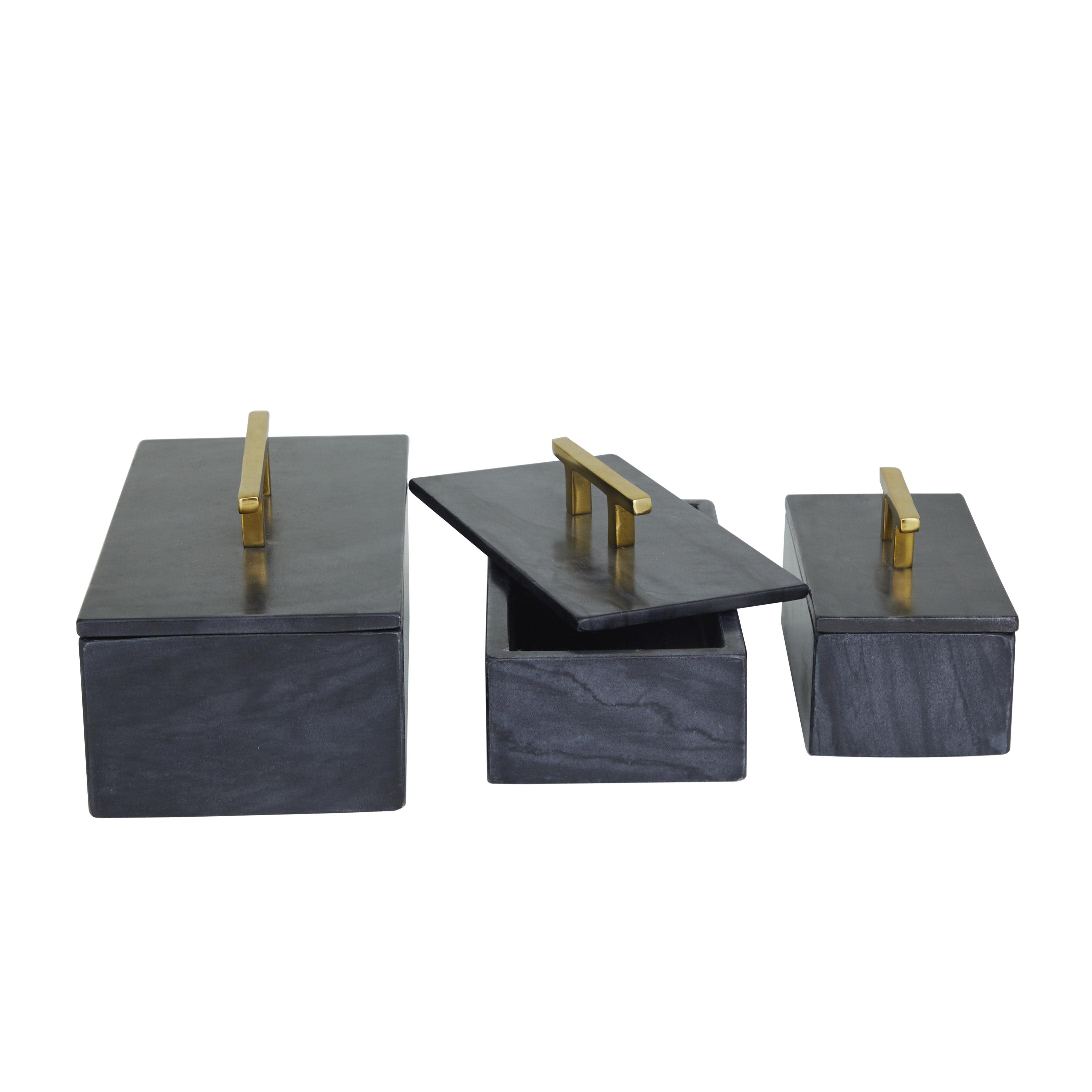 Marble Decorative Box with Gold or Silver Aluminum Handle Set of 3 - Black, White, or Green - Roche River Décor