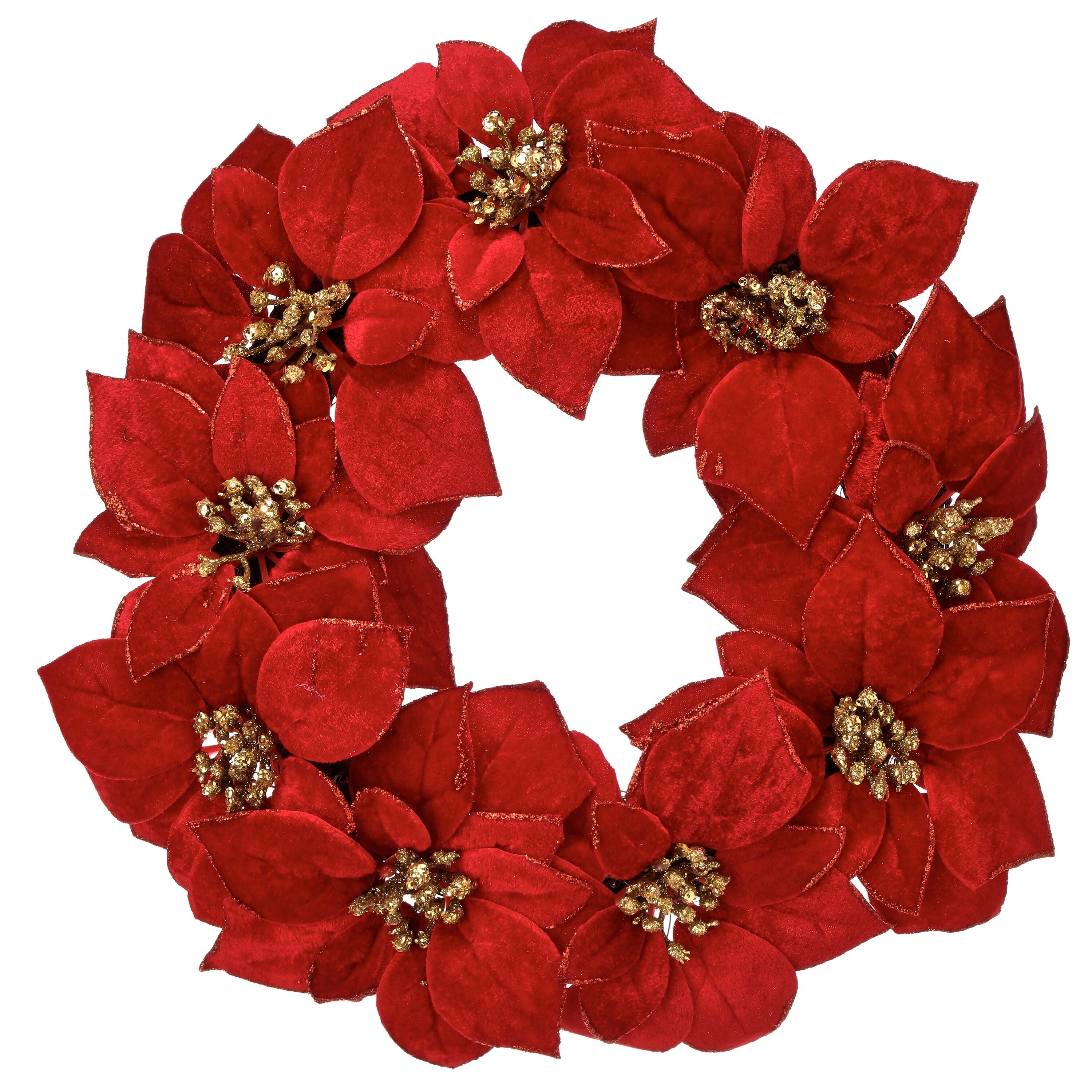 16 Glitter Poinsettia Wreath - 16