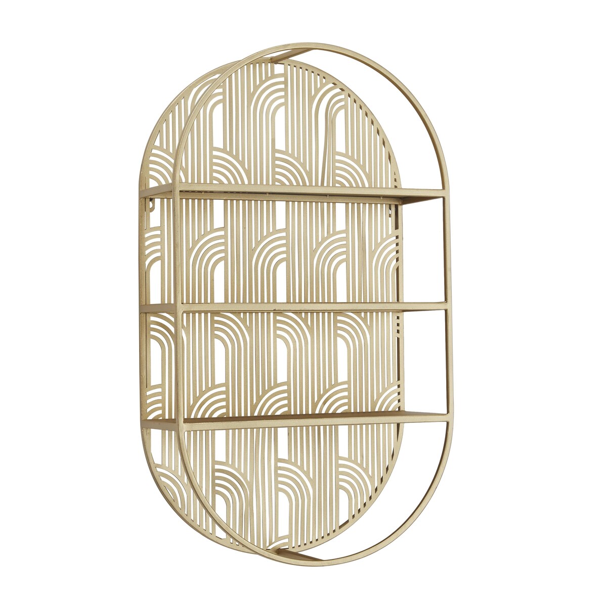 Metal Geometric Oval 3 Level Wall Shelf with Arch Pattern - Gold - CosmoLiving by Cosmopolitan