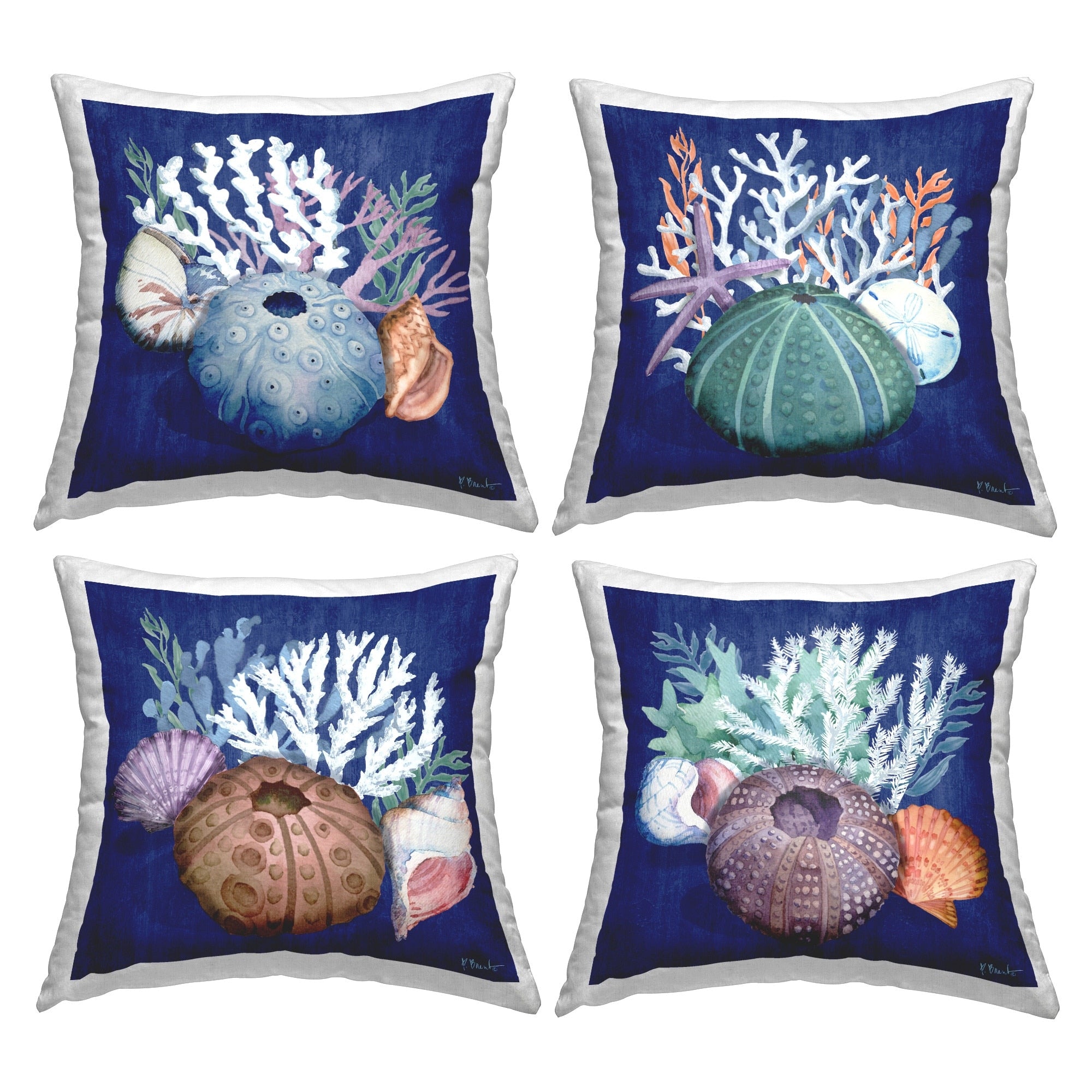 Stupell Beach Urchin & Coral Decorative Printed Throw Pillow Design by Paul Brent (Set of 4)