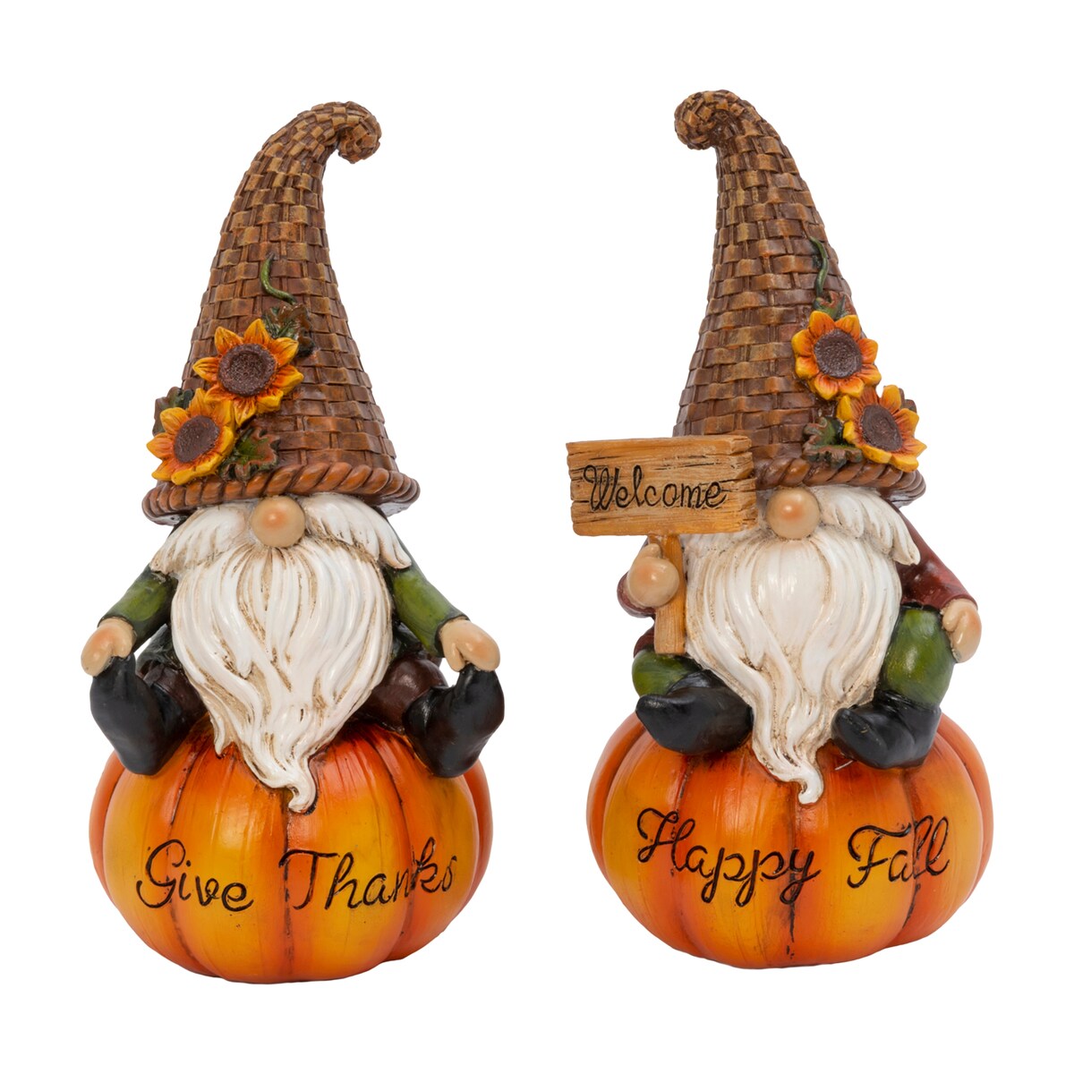 8.8 in Resin Harvest Pumpkin Gnome Set of 2