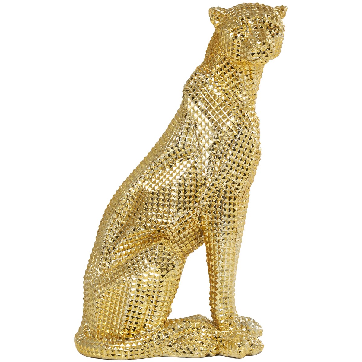 Resin Leopard Sitting Decorative Sculpture with Diamond Facet Texture - Gold - Roche River Decor