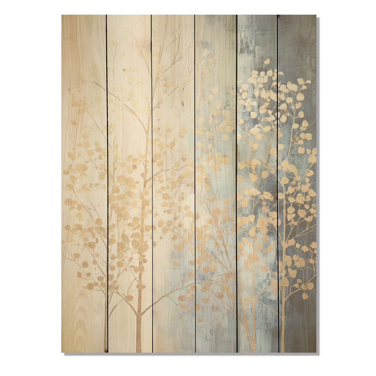 Designart Minimalism Beige And Blue Trees Harmony Trees Wood Wall Art - Traditional Wood Panel On Natural Pine Wood