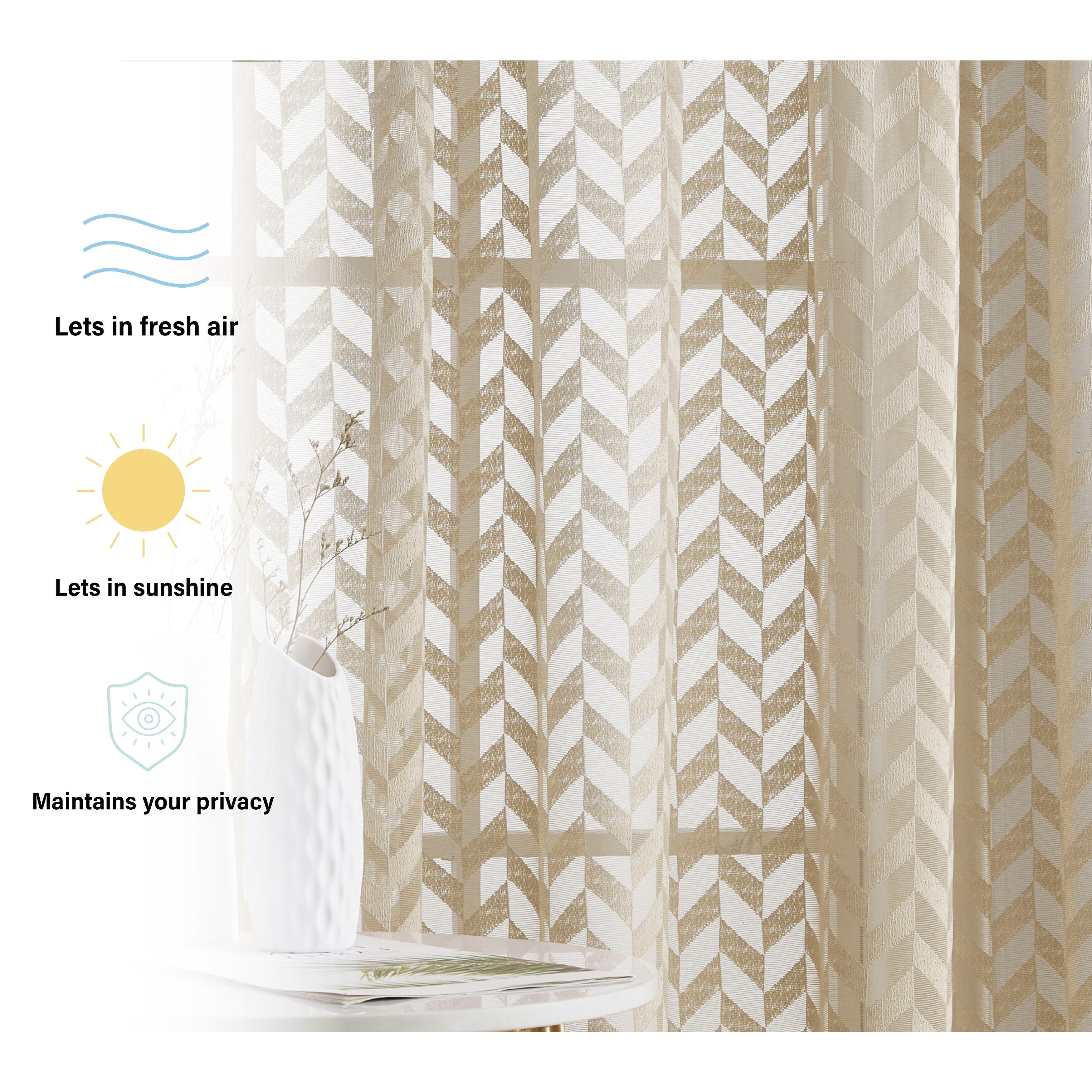 HLC.me Herringbone Lace Thick Semi Sheer Premium Grommet Top Window Curtain Panels Kids Room & Bedroom - Set of 2 Panels