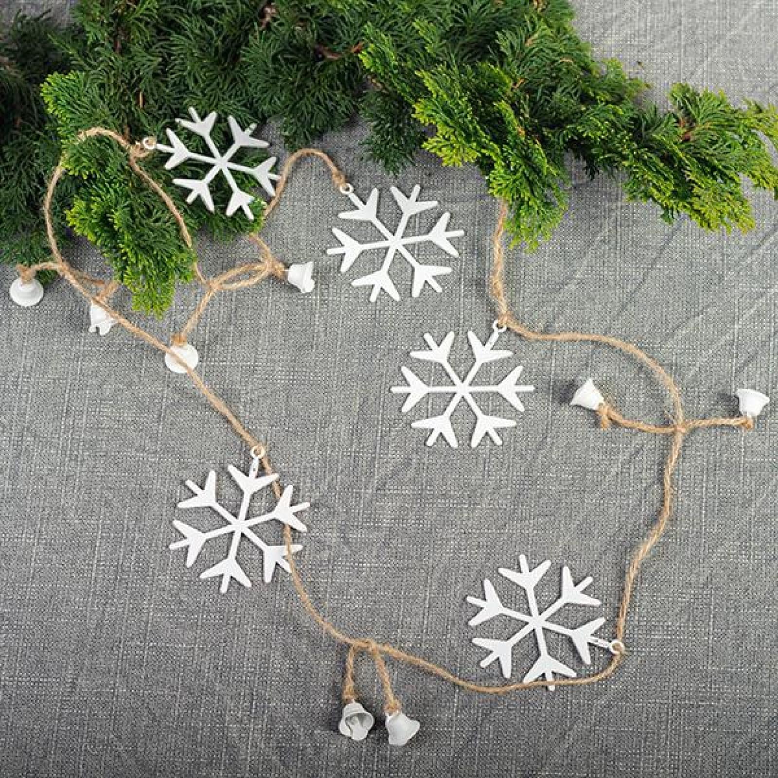 Metal Snowflakes And Bells On A String Garland - Multi