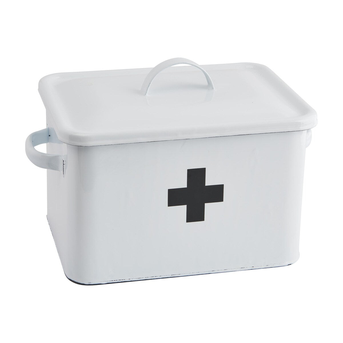 Enameled Metal First Aid Box with Lid and Swiss Cross