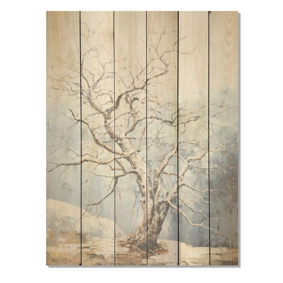 Designart Abstract Expression Of A Mystic Oak Tree I Tree Oak Wood Wall Decor - Grey Wood Panel On Natural Pine Wood